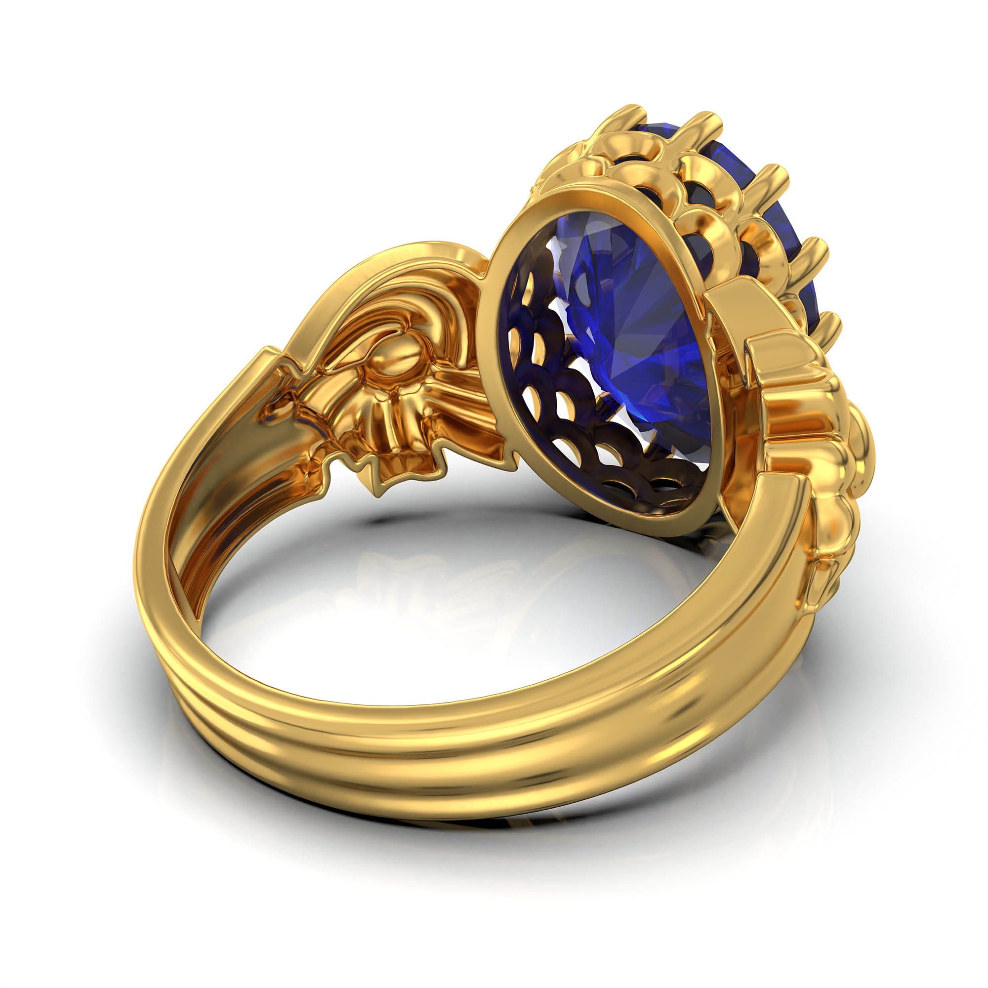 Blue Sapphire (Neelam) Antique Ring for Women in 22K Yellow Gold – Oval 13x10 mm, Prong Setting, 4 g (Design KA-2) thumbnail