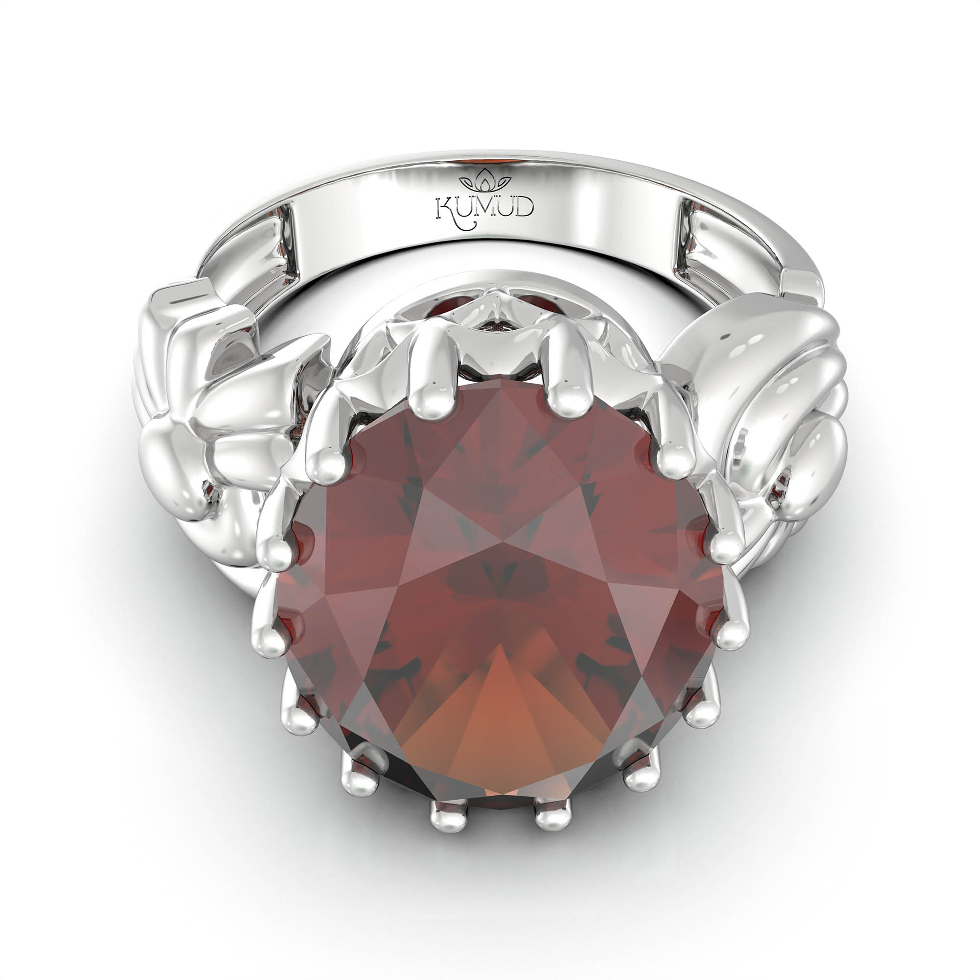 Hessonite (Gomed) Ring for Women in 925 Sterling Silver – Oval 13x10 mm, Prong Setting, 2.4 g (Design KA-2) thumbnail