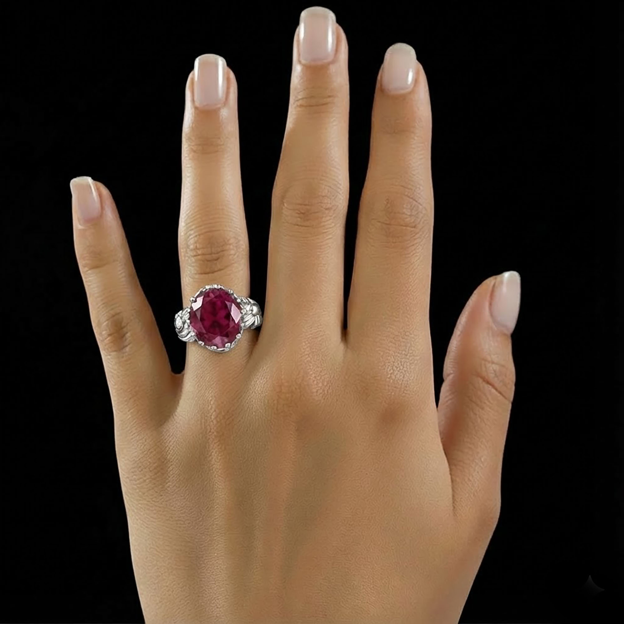 Ruby (Manik) Ring for Women in 925 Sterling Silver – Oval 13x10 mm, Prong Setting, 2.4 g (Design KA-2) thumbnail