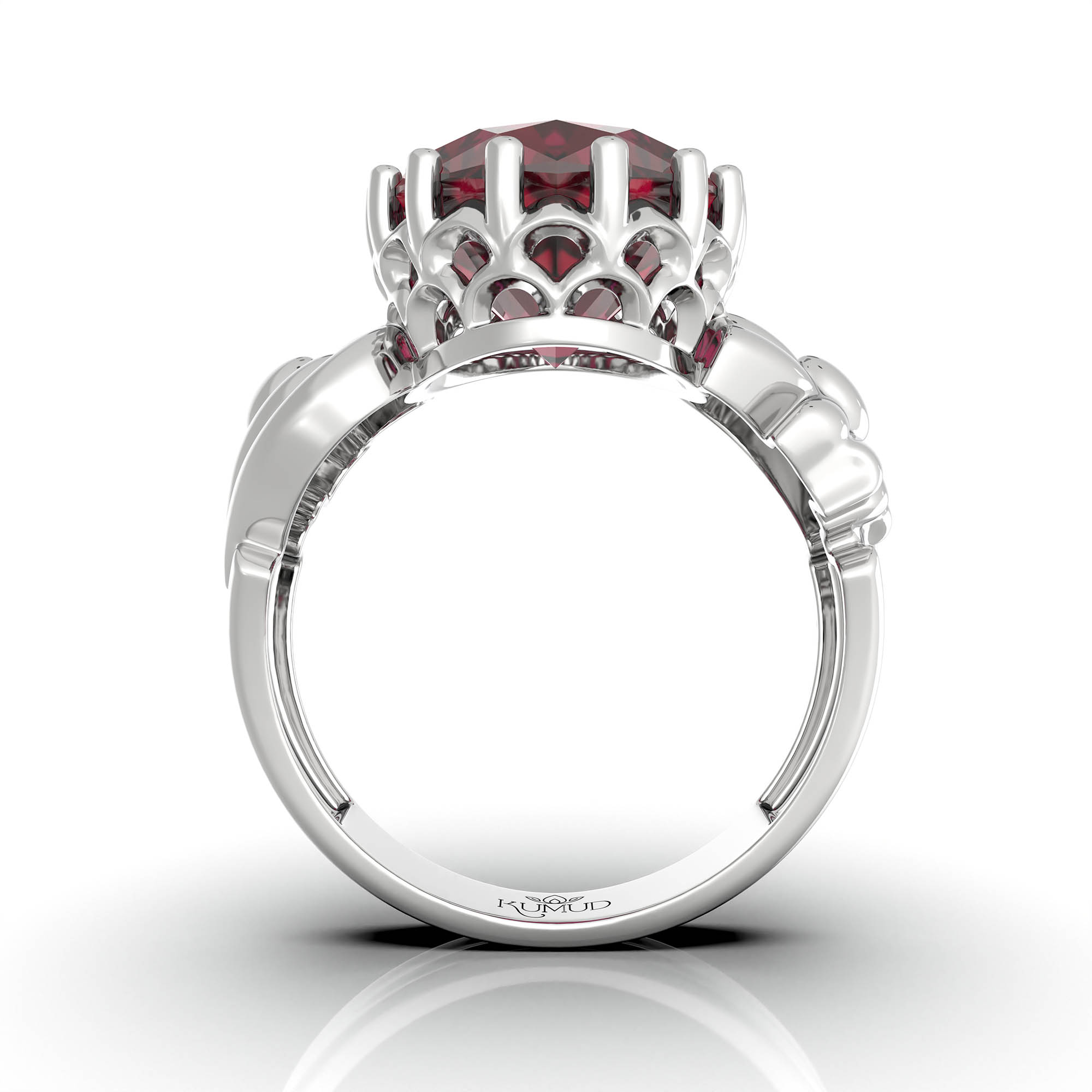 Ruby (Manik) Antique Ring for Women in 18K White Gold – Oval 13x10 mm, Prong Setting, 4 g (Design KA-2) thumbnail