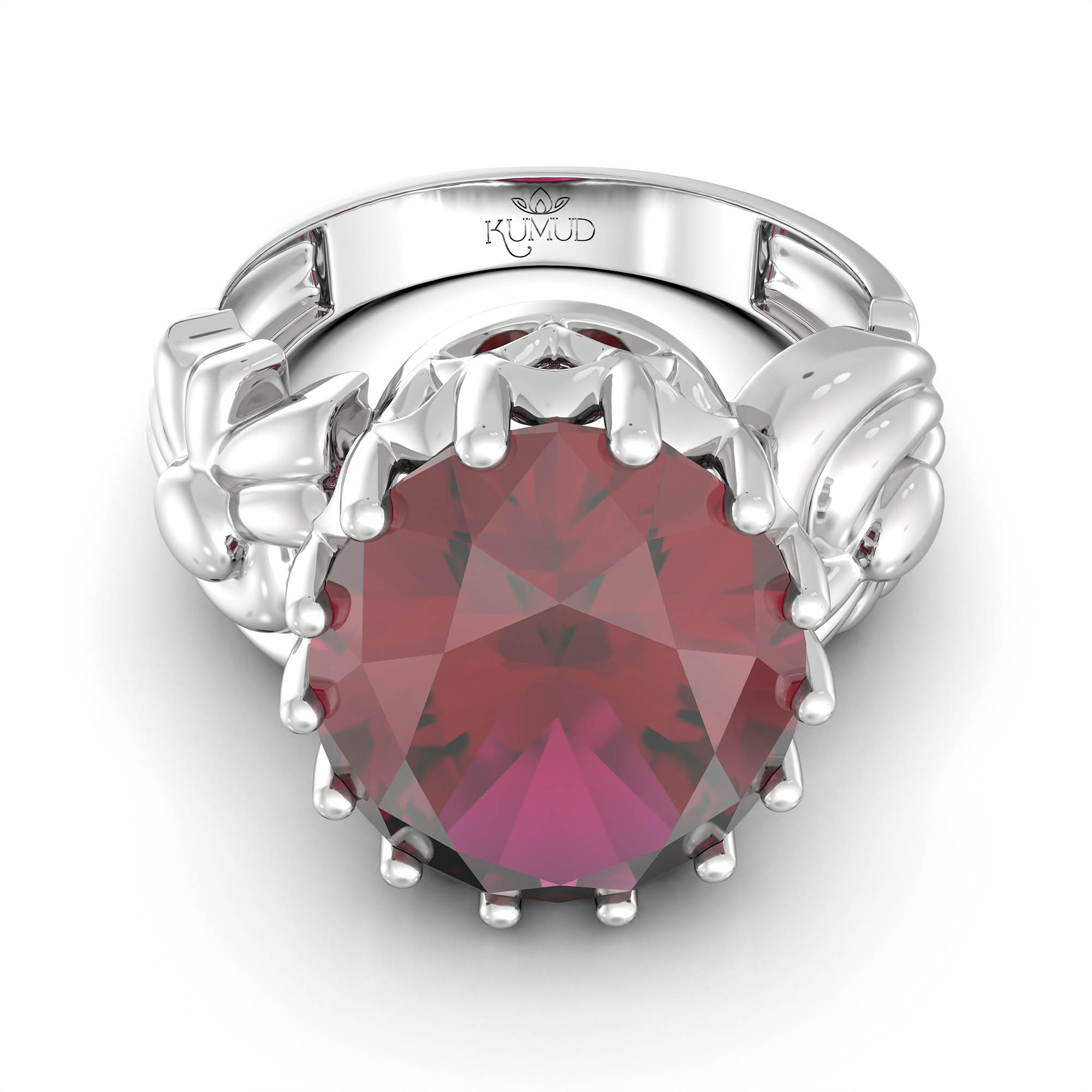 Ruby (Manik) Antique Ring for Women in 18K White Gold – Oval 13x10 mm, Prong Setting, 4 g (Design KA-2) thumbnail