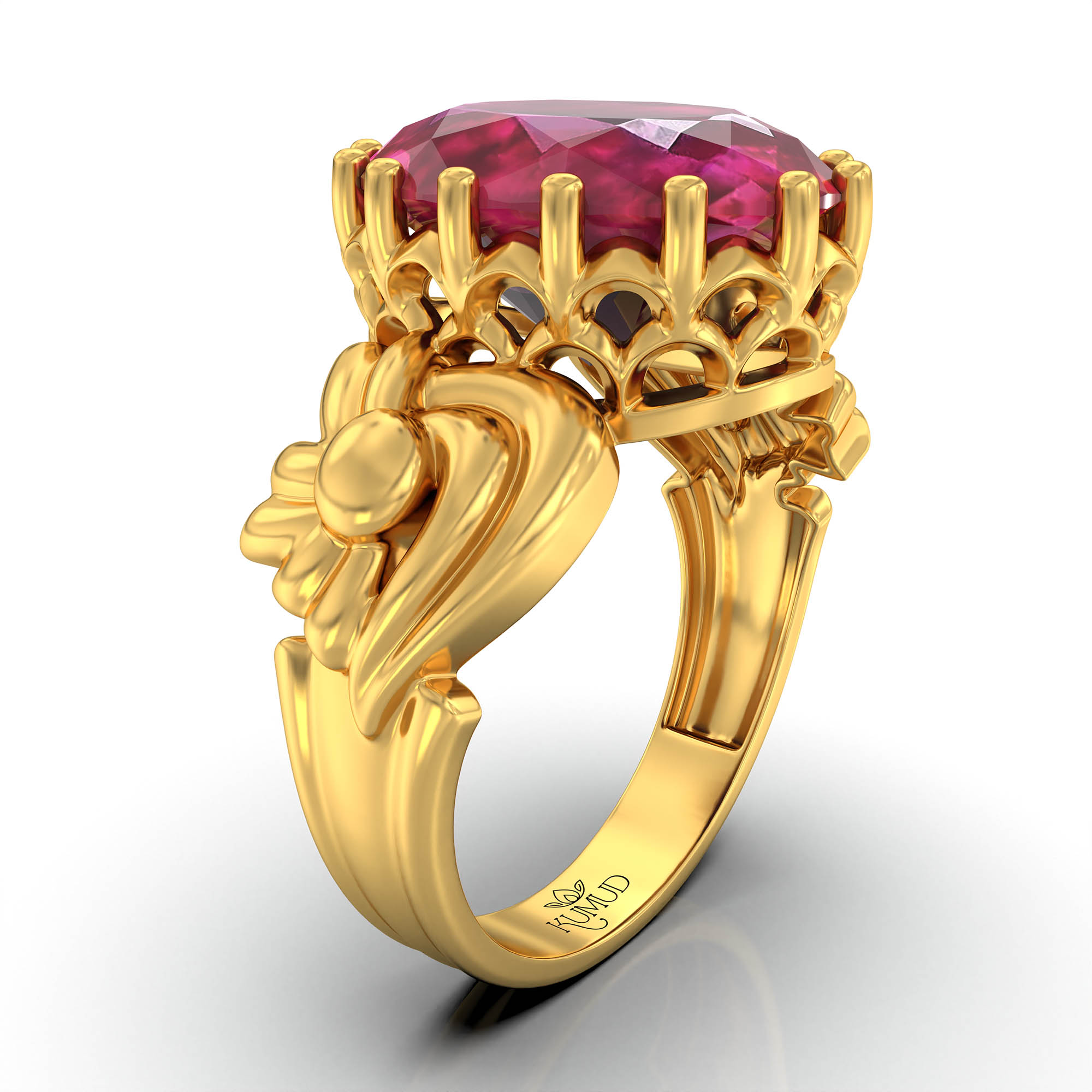 Ruby (Manik) Antique Ring for Women in 22K Yellow Gold – Oval 13x10 mm, Prong Setting, 4 g (Design KA-2) thumbnail