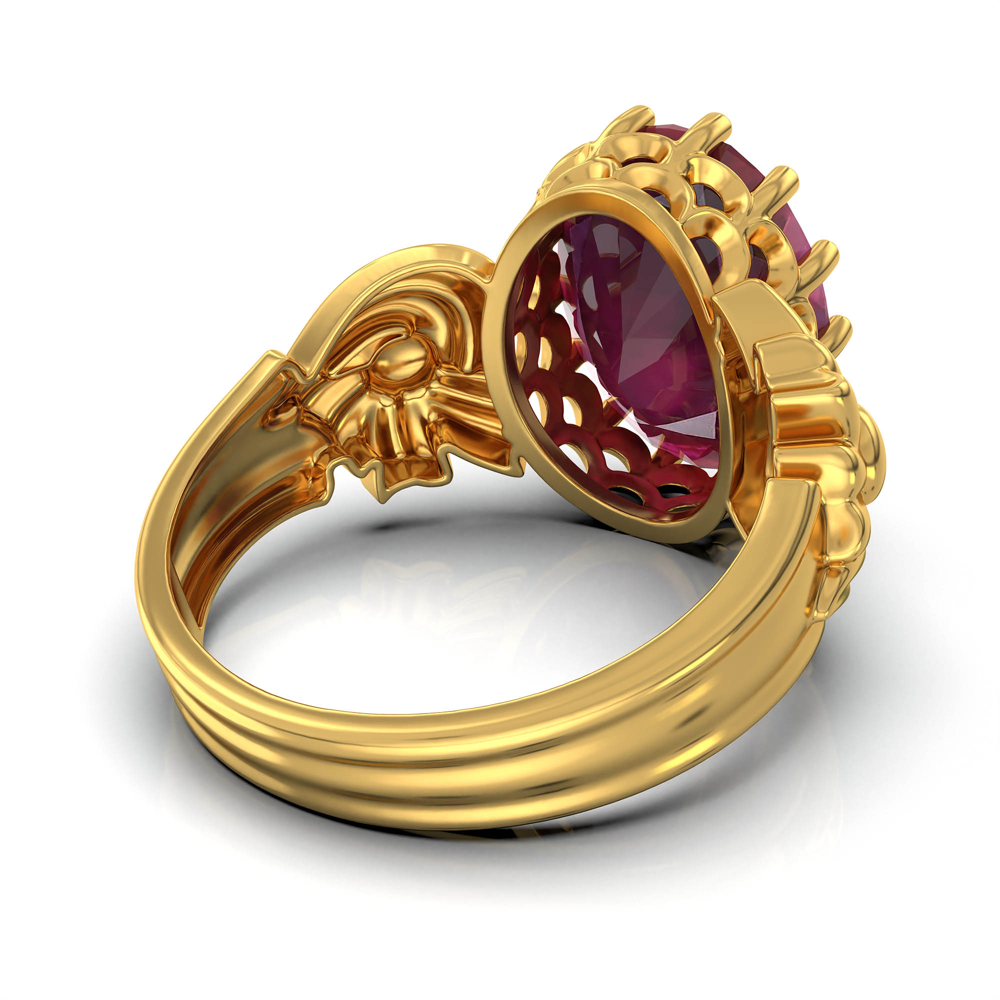 Ruby (Manik) Antique Ring for Women in 22K Yellow Gold – Oval 13x10 mm, Prong Setting, 4 g (Design KA-2) thumbnail