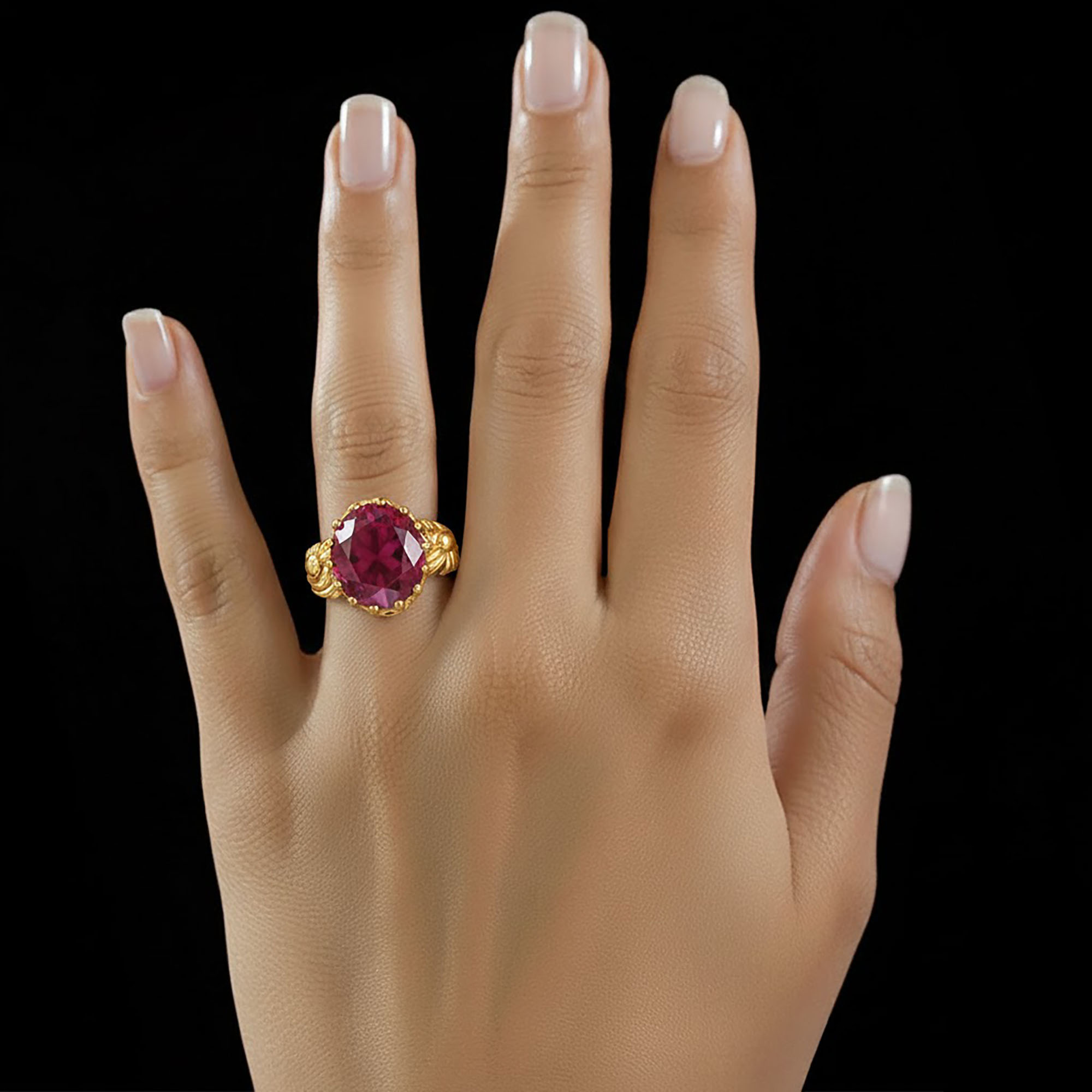 Ruby (Manik) Antique Ring for Women in 22K Yellow Gold – Oval 13x10 mm, Prong Setting, 4 g (Design KA-2) thumbnail