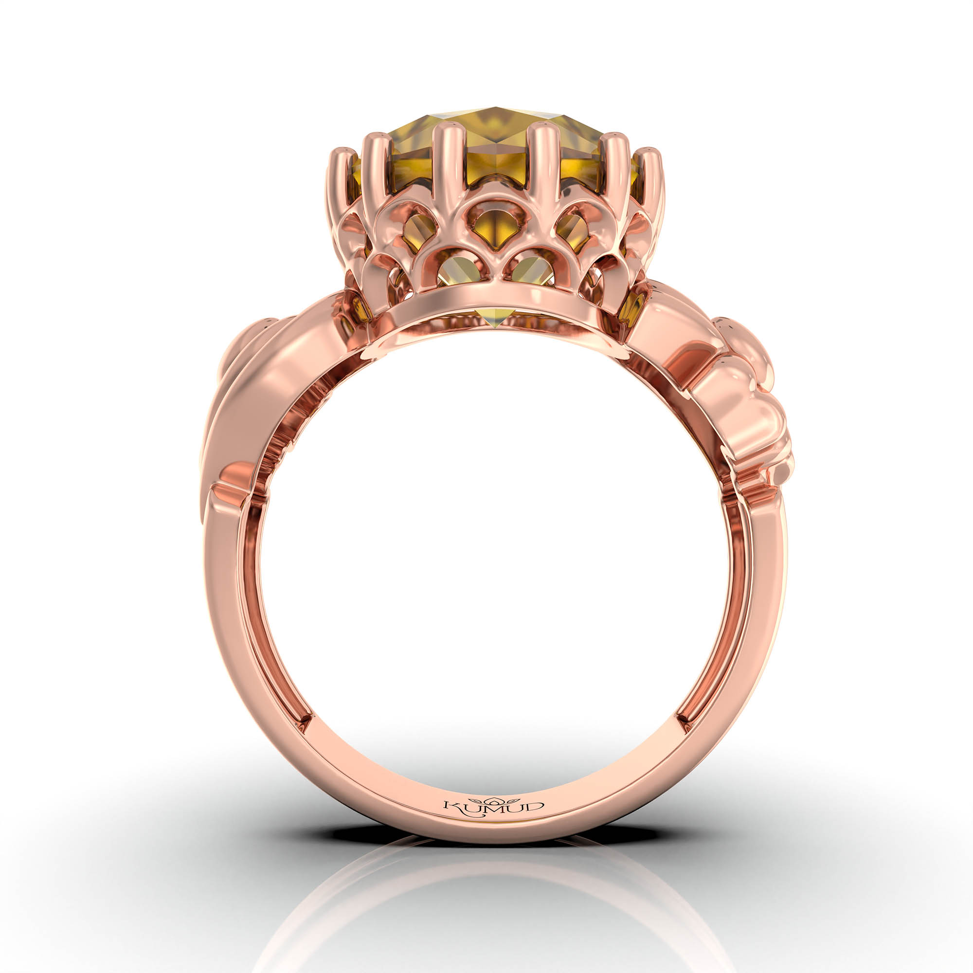 Yellow Sapphire (Pukhraj) Antique Ring for Women in 18K Rose Gold – Oval 13x10 mm, Prong Setting, 4 g (Design KA-2) thumbnail