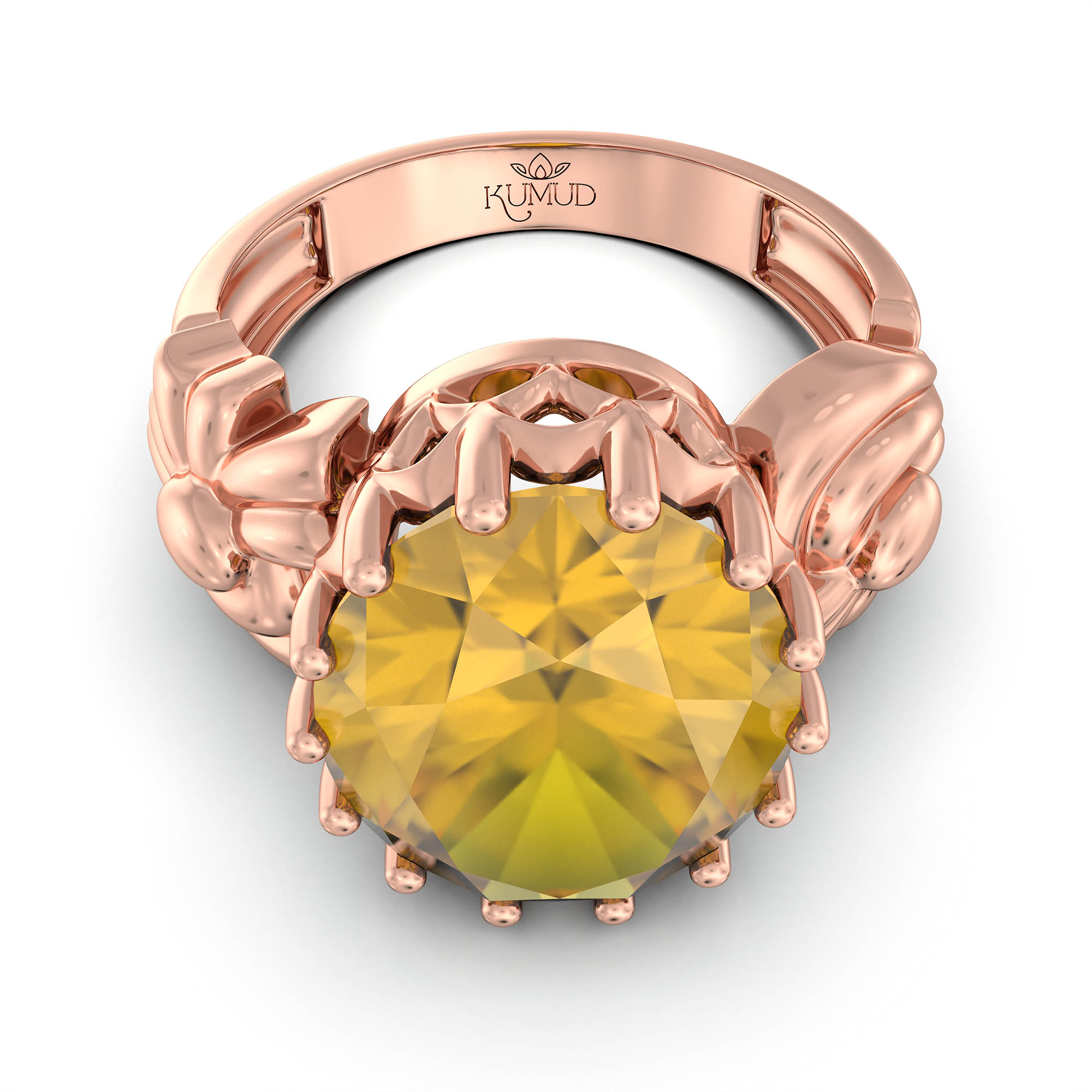 Yellow Sapphire (Pukhraj) Antique Ring for Women in 18K Rose Gold – Oval 13x10 mm, Prong Setting, 4 g (Design KA-2) thumbnail