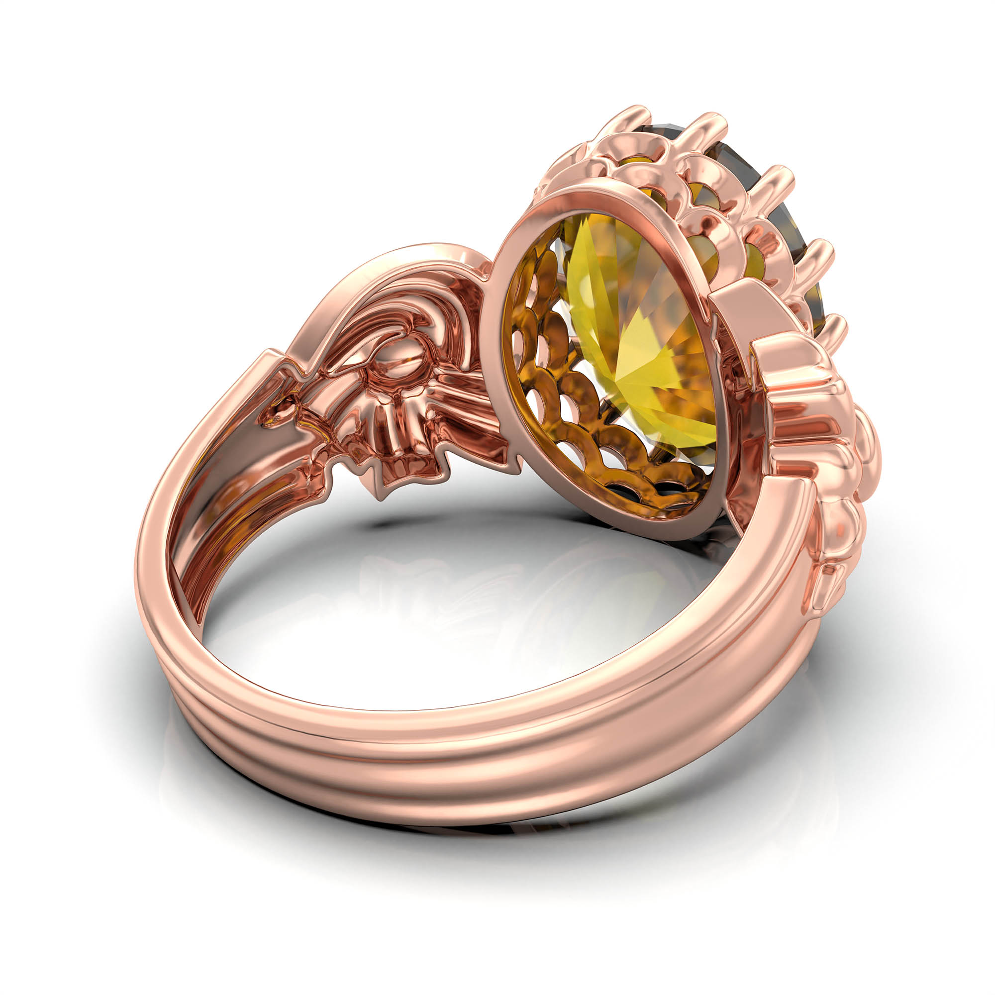 Yellow Sapphire (Pukhraj) Antique Ring for Women in 18K Rose Gold – Oval 13x10 mm, Prong Setting, 4 g (Design KA-2) thumbnail