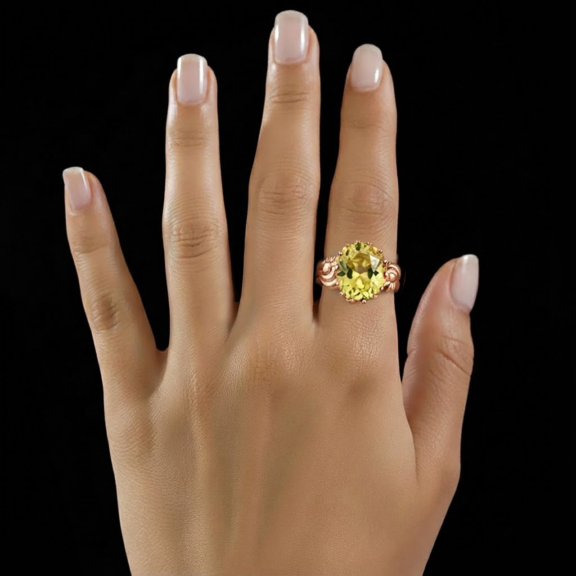 Yellow Sapphire (Pukhraj) Antique Ring for Women in 18K Rose Gold – Oval 13x10 mm, Prong Setting, 4 g (Design KA-2) thumbnail