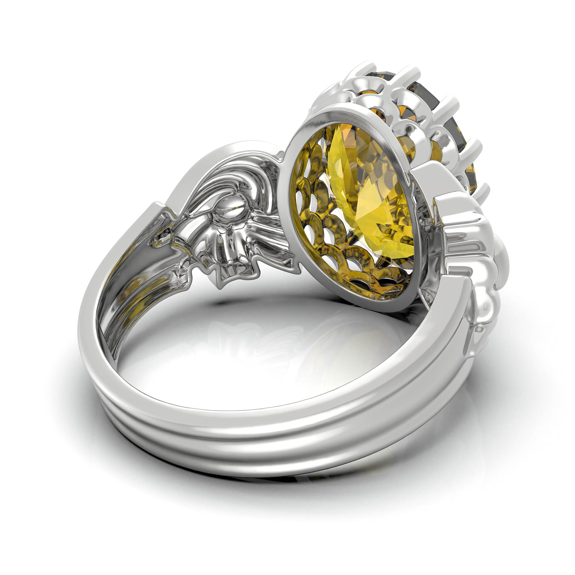 Yellow Sapphire (Pukhraj) Ring for Women in 925 Sterling Silver – Oval 13x10 mm, Prong Setting, 2.4 g (Design KA-2) thumbnail