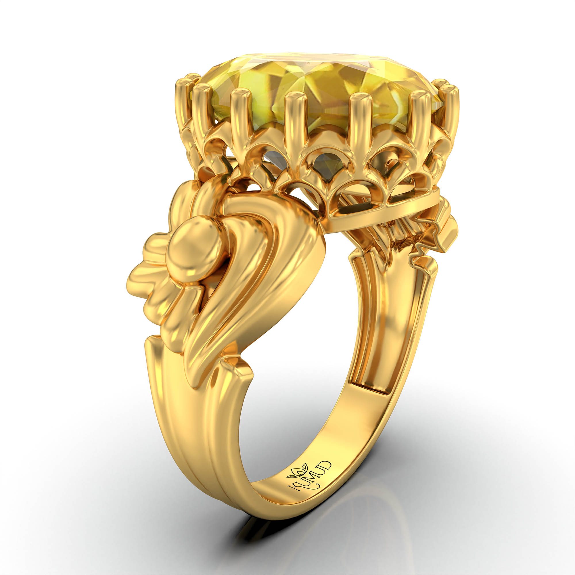 Yellow Sapphire (Pukhraj) Antique Ring for Women in 22K Yellow Gold – Oval 13x10 mm, Prong Setting, 4 g (Design KA-2) thumbnail