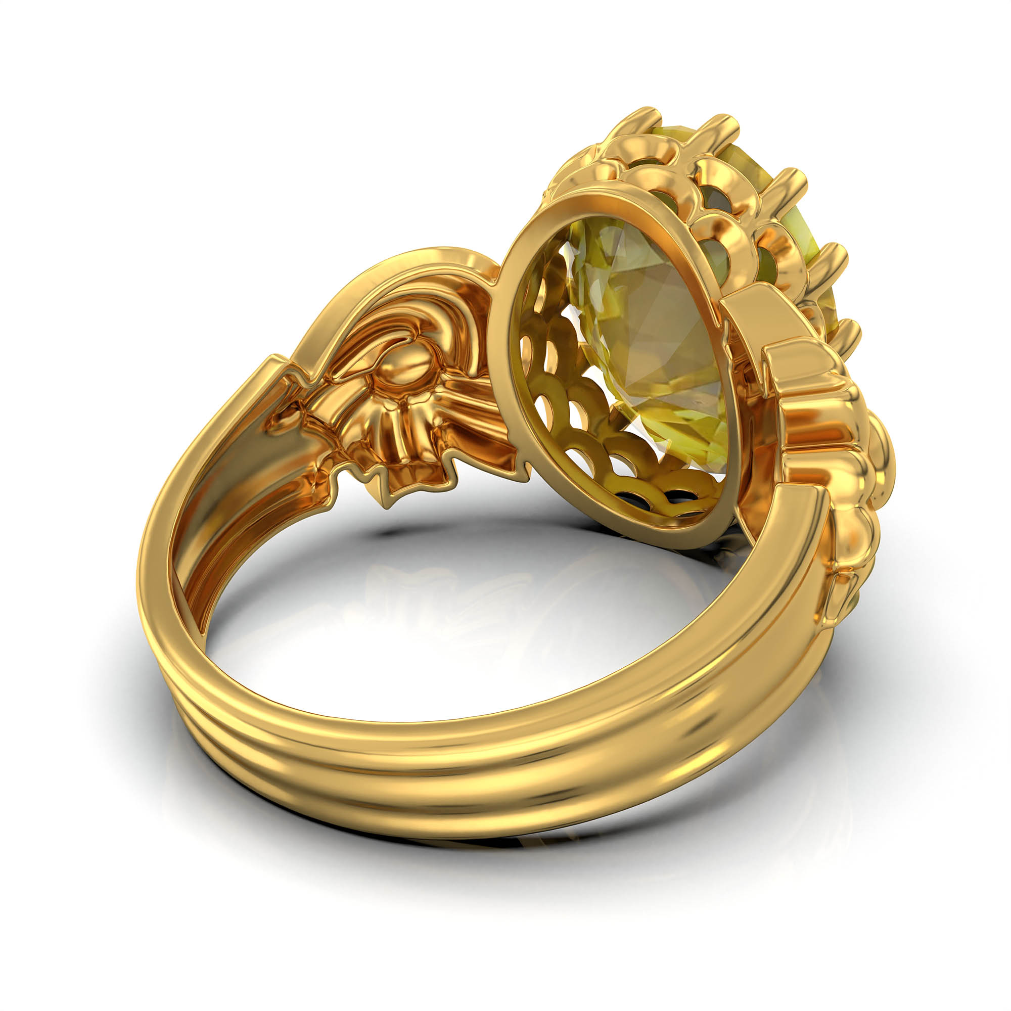 Yellow Sapphire (Pukhraj) Antique Ring for Women in 22K Yellow Gold – Oval 13x10 mm, Prong Setting, 4 g (Design KA-2) thumbnail