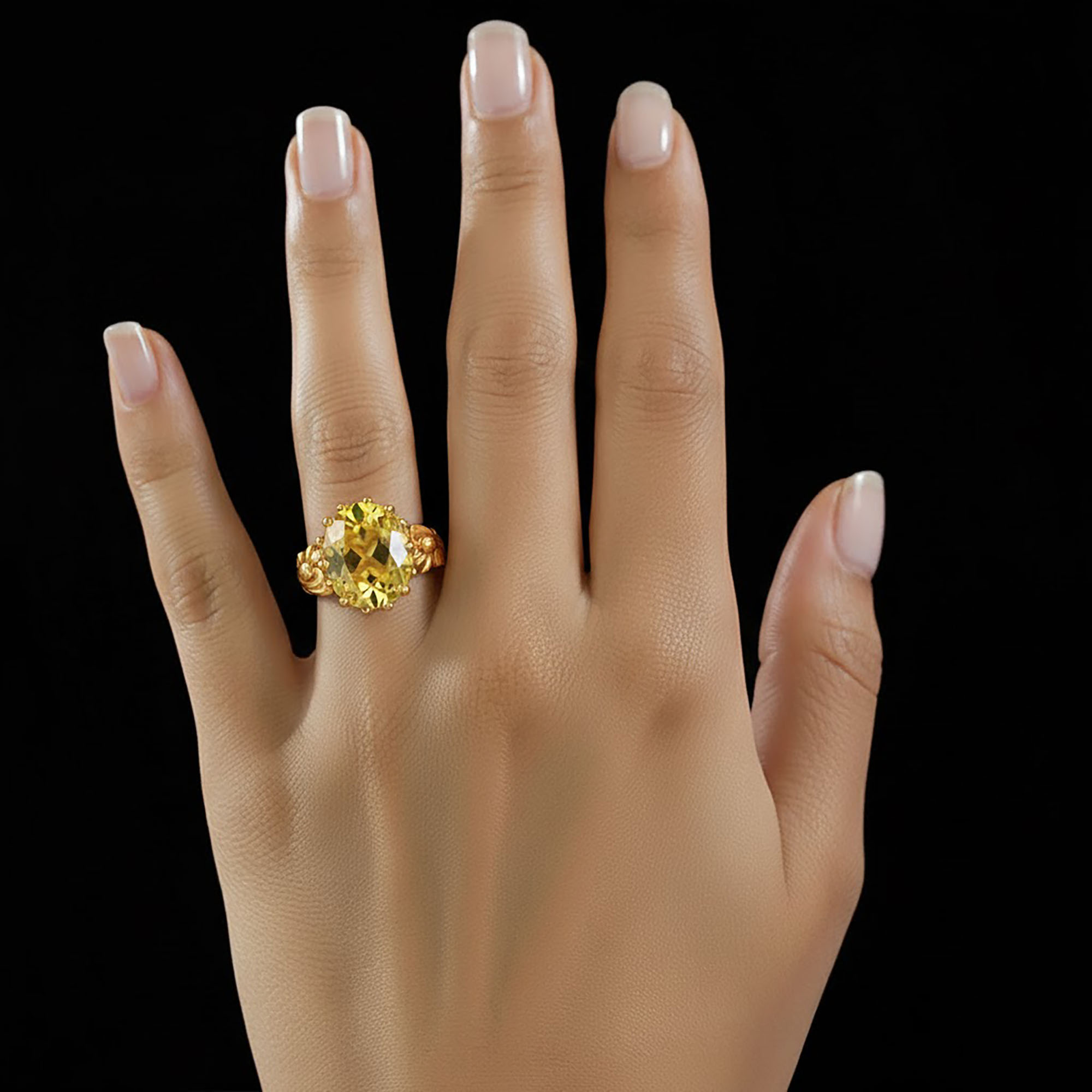 Yellow Sapphire (Pukhraj) Antique Ring for Women in 22K Yellow Gold – Oval 13x10 mm, Prong Setting, 4 g (Design KA-2) thumbnail