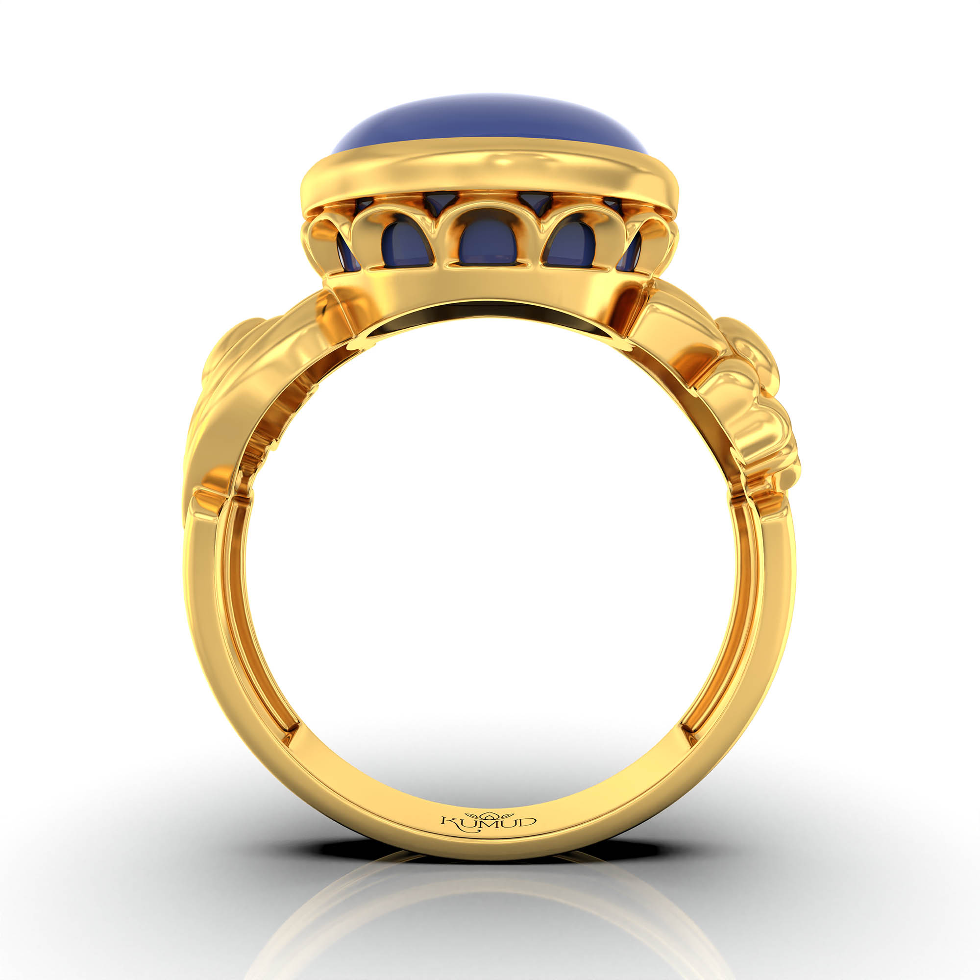 Blue Sapphire (Neelam) Antique Ring for Women in 22K Yellow Gold – Oval Cabochon 13x10 mm, Bezel Setting, 4 g (Design KA-2) thumbnail