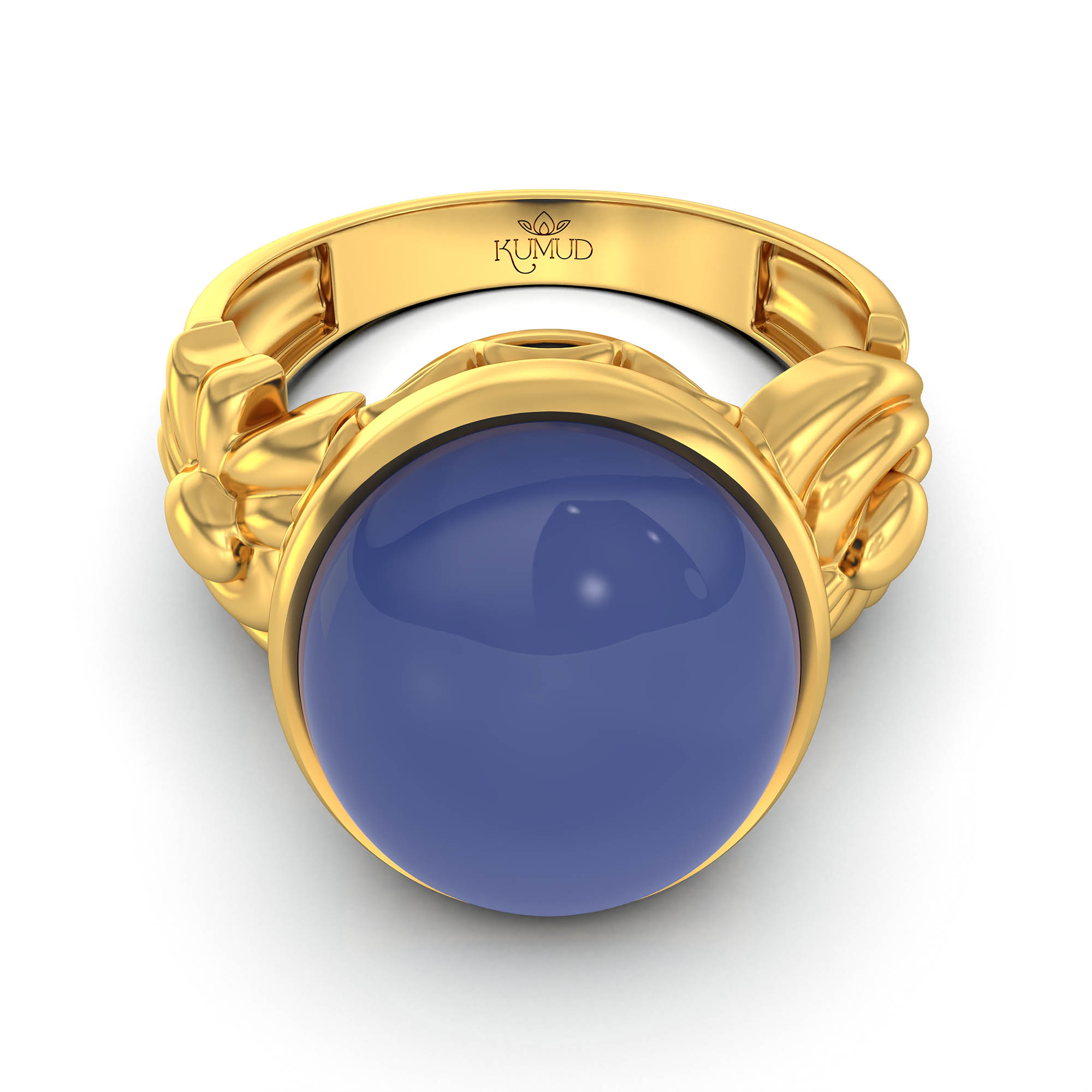 Blue Sapphire (Neelam) Antique Ring for Women in 22K Yellow Gold – Oval Cabochon 13x10 mm, Bezel Setting, 4 g (Design KA-2) thumbnail