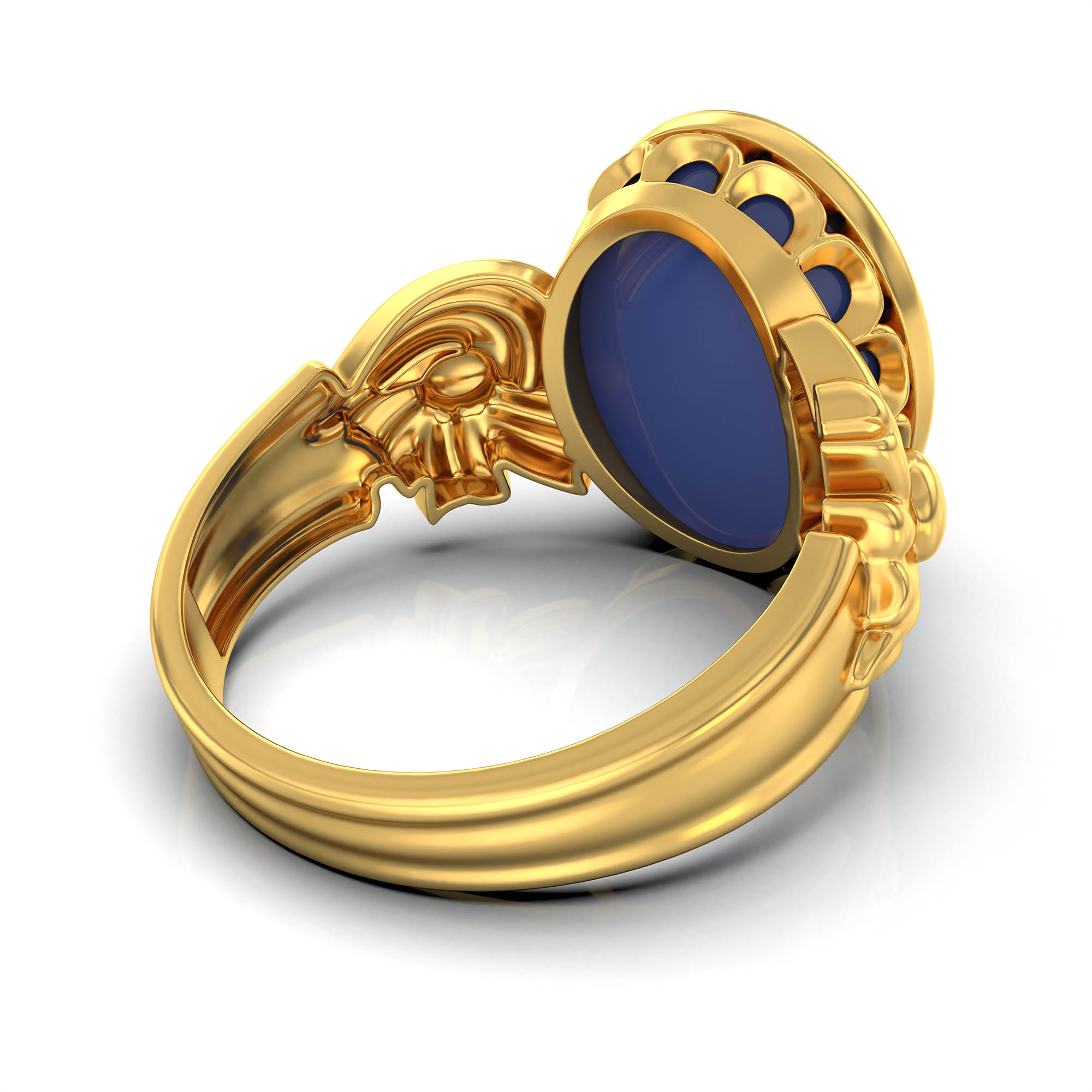 Blue Sapphire (Neelam) Antique Ring for Women in 22K Yellow Gold – Oval Cabochon 13x10 mm, Bezel Setting, 4 g (Design KA-2) thumbnail