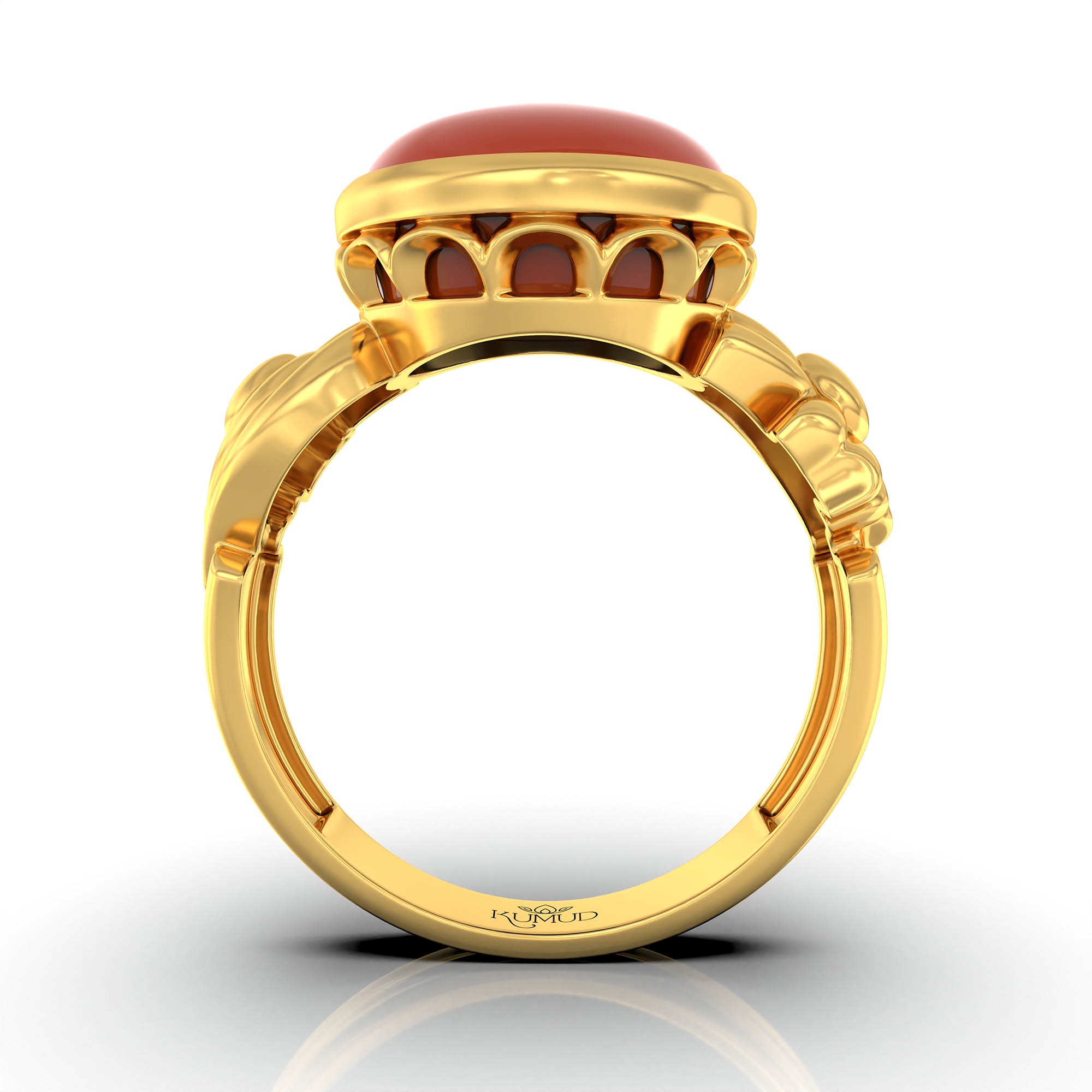 Red Coral (Moonga) Antique Ring for Women in 22K Yellow Gold – Oval Cabochon 13x10 mm, Bezel Setting, 4 g (Design KA-2) thumbnail