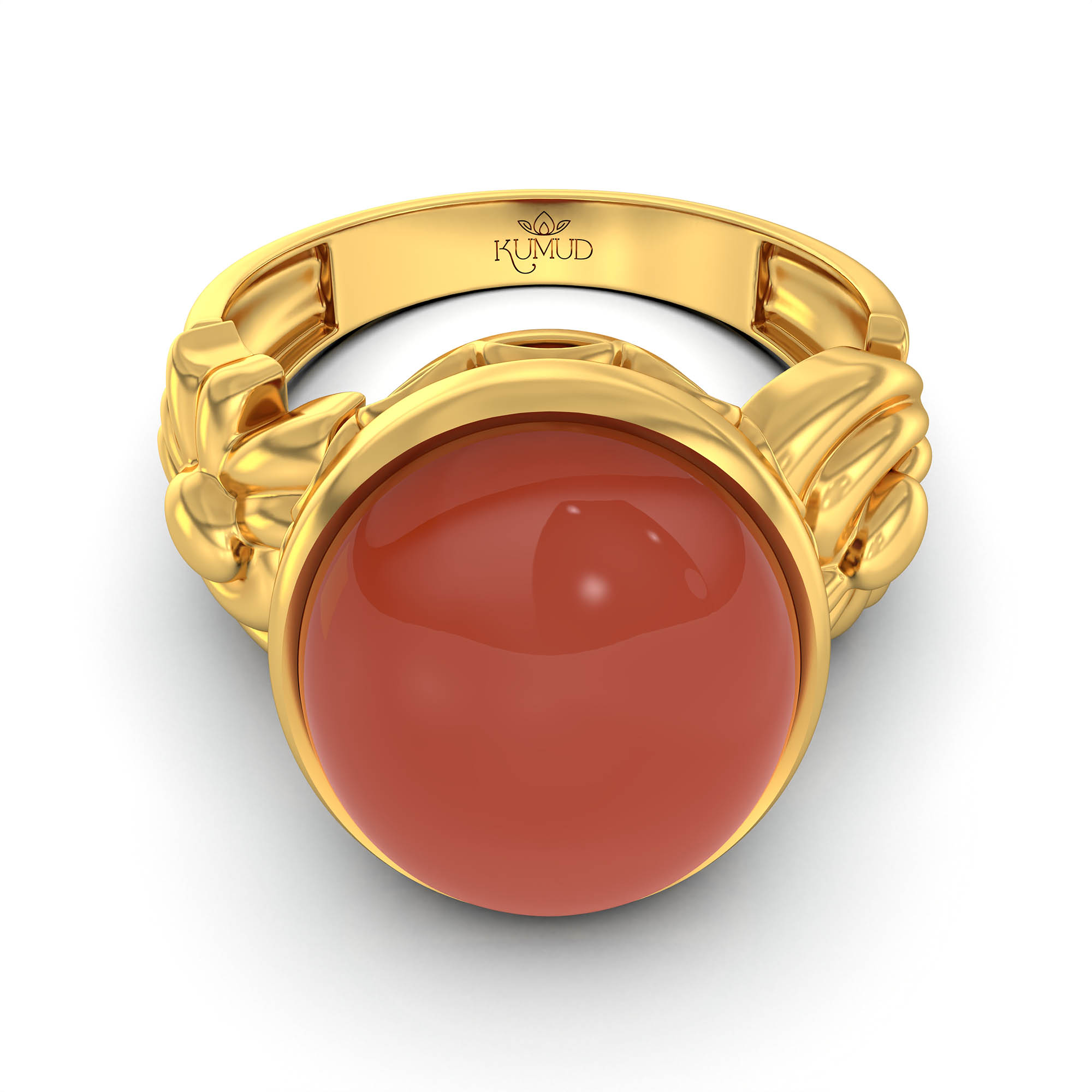 Red Coral (Moonga) Antique Ring for Women in 22K Yellow Gold – Oval Cabochon 13x10 mm, Bezel Setting, 4 g (Design KA-2) thumbnail