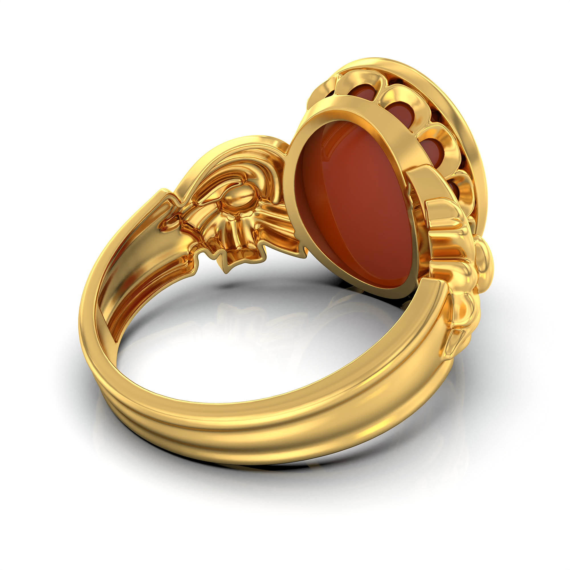 Red Coral (Moonga) Antique Ring for Women in 22K Yellow Gold – Oval Cabochon 13x10 mm, Bezel Setting, 4 g (Design KA-2) thumbnail