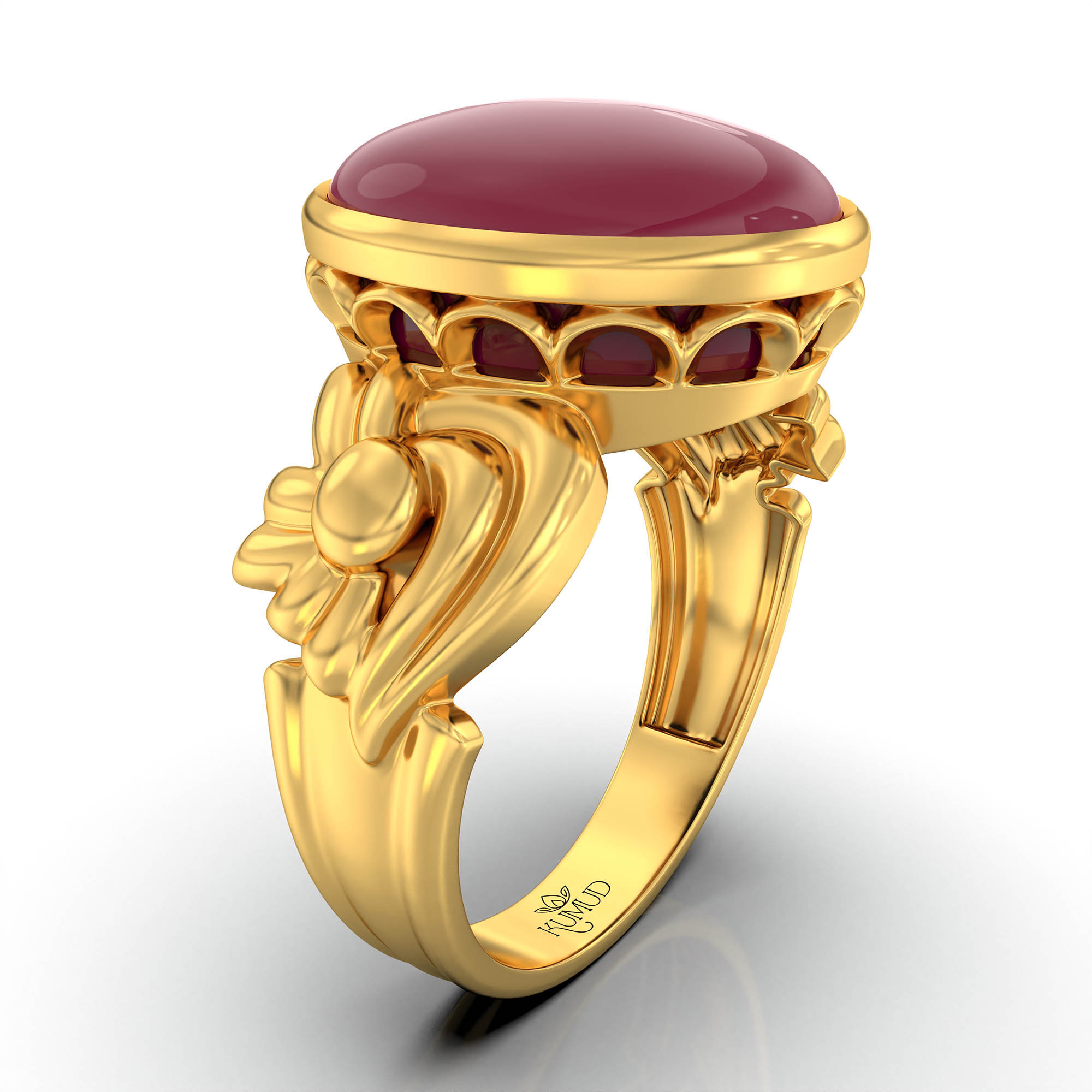 Ruby (Manik) Antique Ring for Women in 22K Yellow Gold – Oval Cabochon 13x10 mm, Bezel Setting, 4 g (Design KA-2) thumbnail