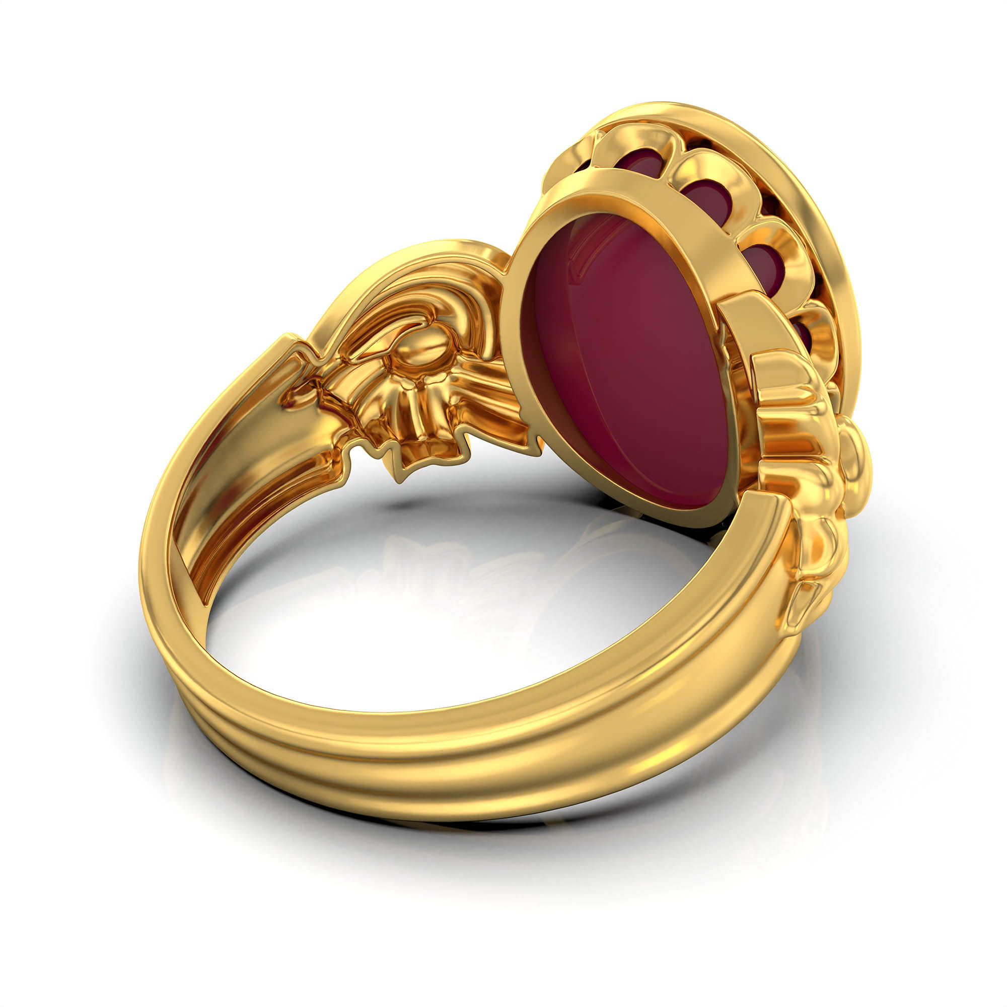 Ruby (Manik) Antique Ring for Women in 22K Yellow Gold – Oval Cabochon 13x10 mm, Bezel Setting, 4 g (Design KA-2) thumbnail