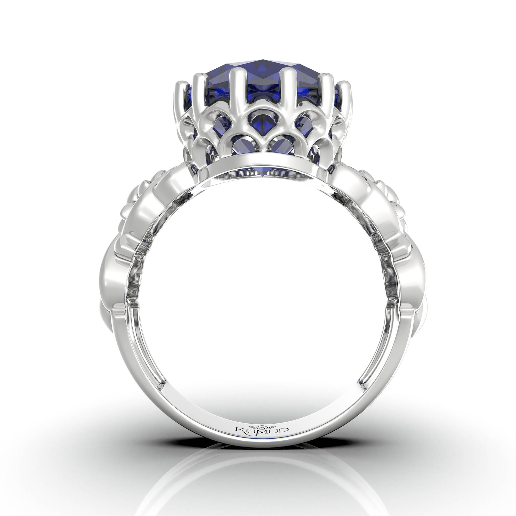 Blue Sapphire (Neelam) Antique Ring for Women in 18K White Gold – Oval 13x10 mm, Prong Setting, 4 g (Design KA-3) thumbnail