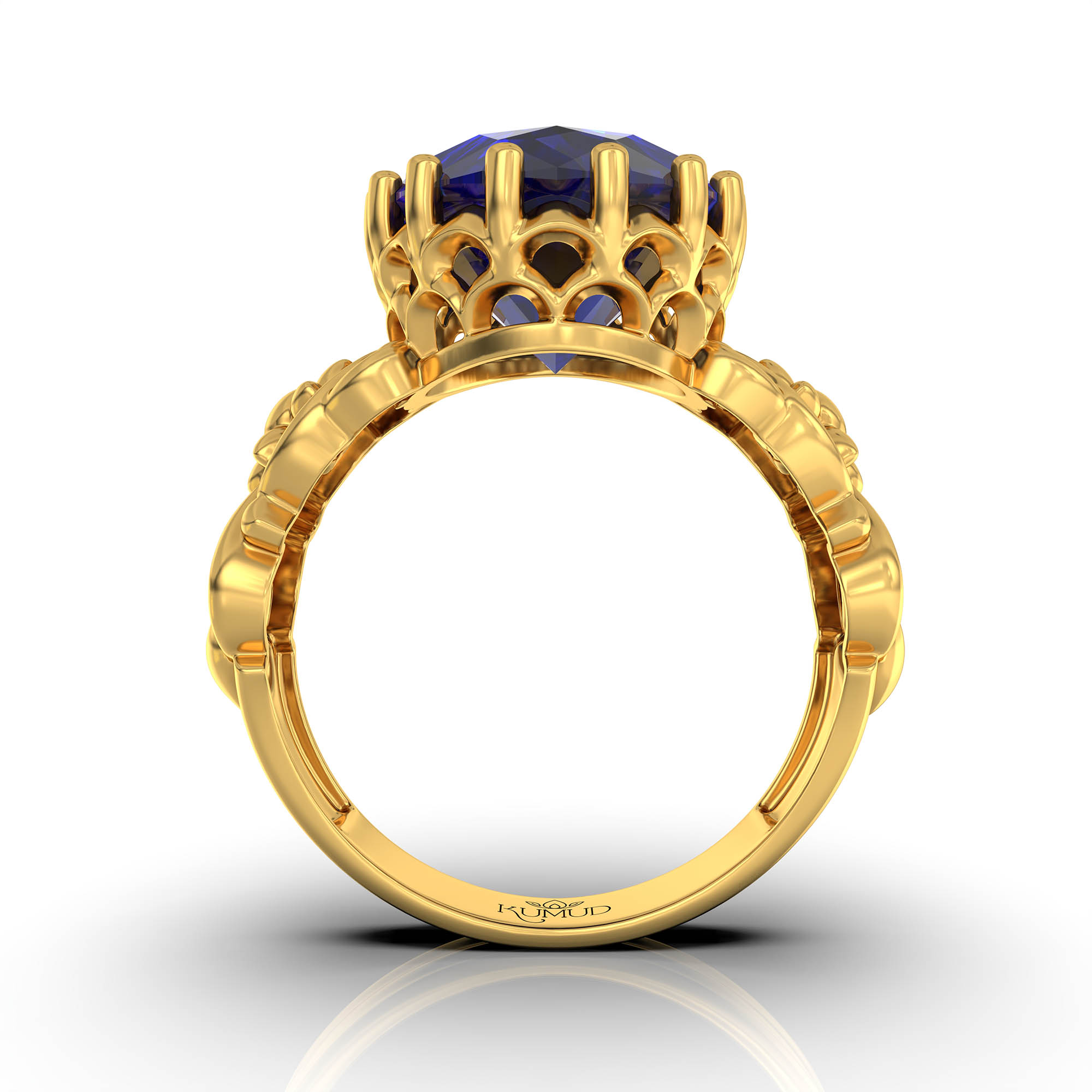 Blue Sapphire (Neelam) Antique Ring for Women in 22K Yellow Gold – Oval 13x10 mm, Prong Setting, 4 g (Design KA-3) thumbnail