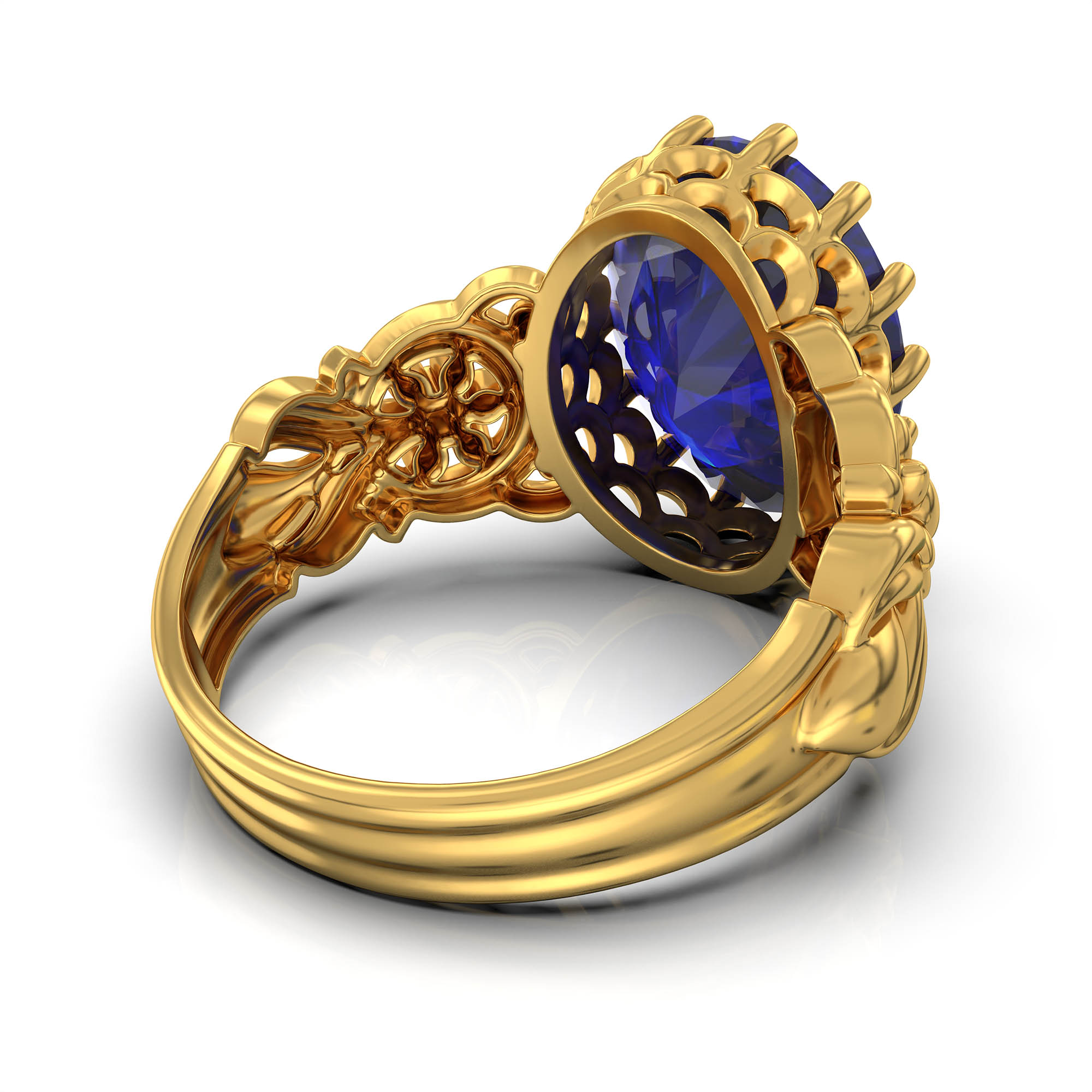 Blue Sapphire (Neelam) Antique Ring for Women in 22K Yellow Gold – Oval 13x10 mm, Prong Setting, 4 g (Design KA-3) thumbnail