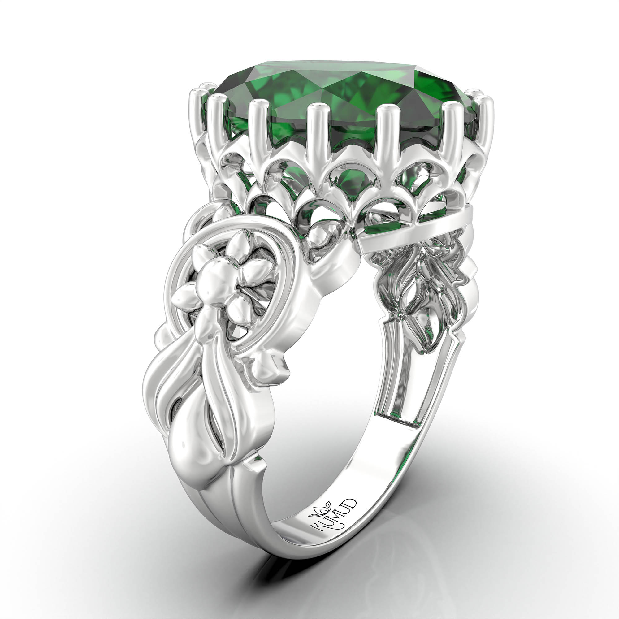 Emerald (Panna) Ring for Women in 925 Sterling Silver – Oval 13x10 mm, Prong Setting, 2.4 g (Design KA-3) thumbnail