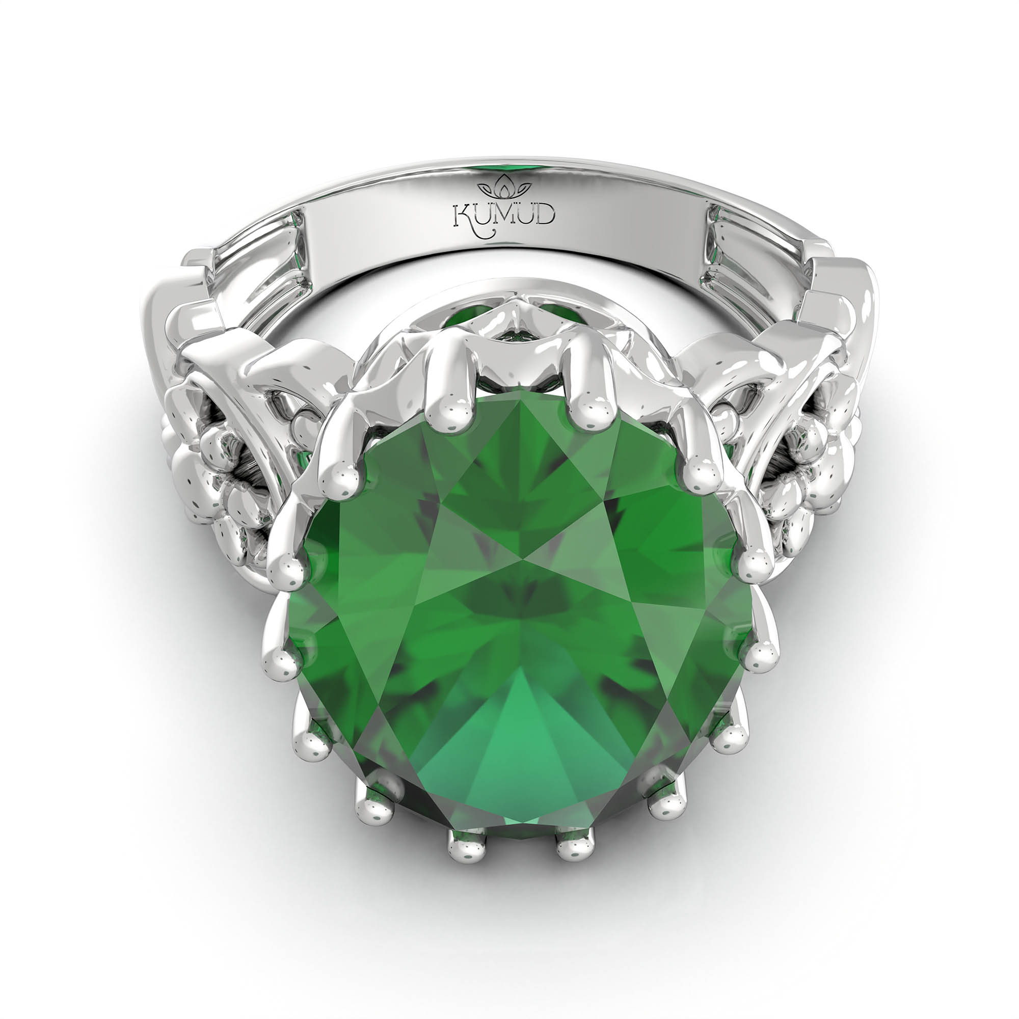 Emerald (Panna) Ring for Women in 925 Sterling Silver – Oval 13x10 mm, Prong Setting, 2.4 g (Design KA-3) thumbnail