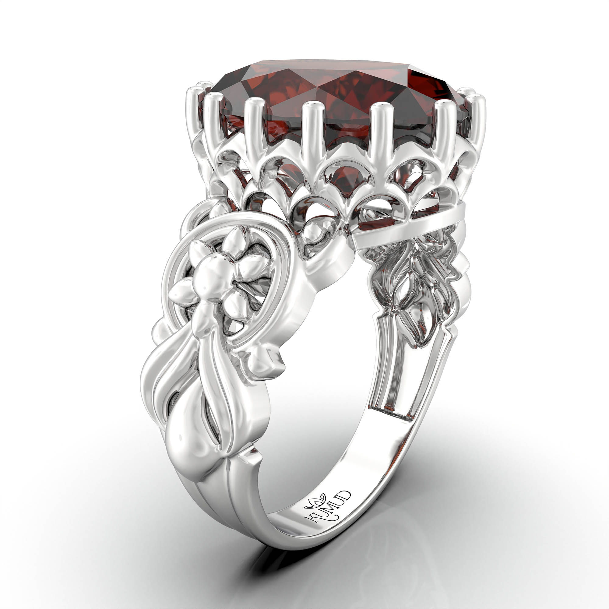 Hessonite (Gomed) Antique Ring for Women in 18K White Gold – Oval 13x10 mm, Prong Setting, 4 g (Design KA-3) thumbnail