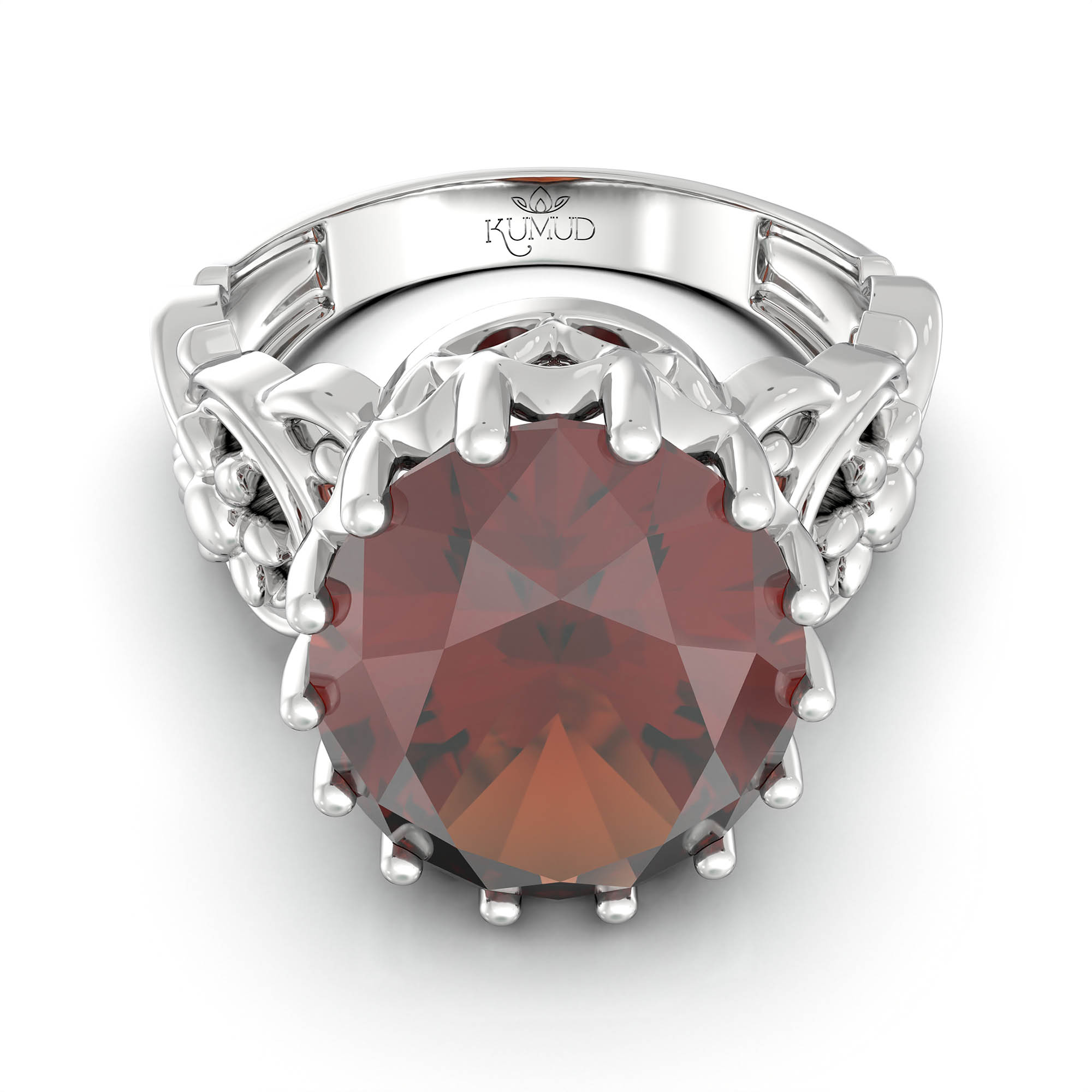Hessonite (Gomed) Antique Ring for Women in 18K White Gold – Oval 13x10 mm, Prong Setting, 4 g (Design KA-3) thumbnail