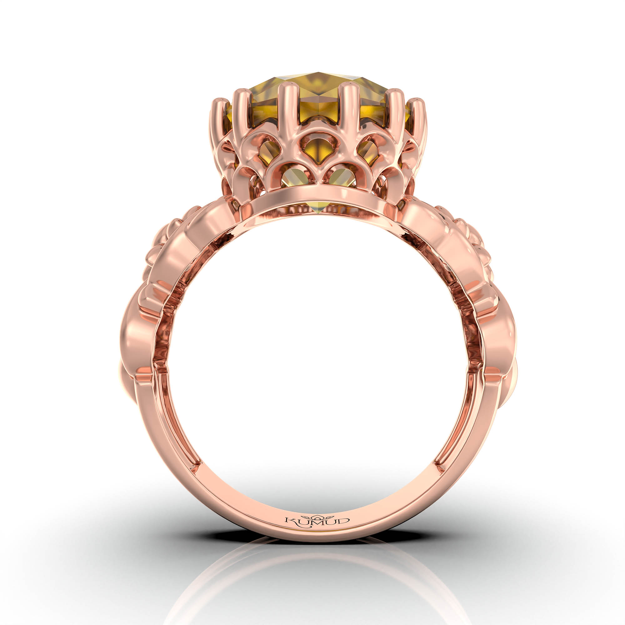 Yellow Sapphire (Pukhraj) Antique Ring for Women in 18K Rose Gold – Oval 13x10 mm, Prong Setting, 4 g (Design KA-3) thumbnail