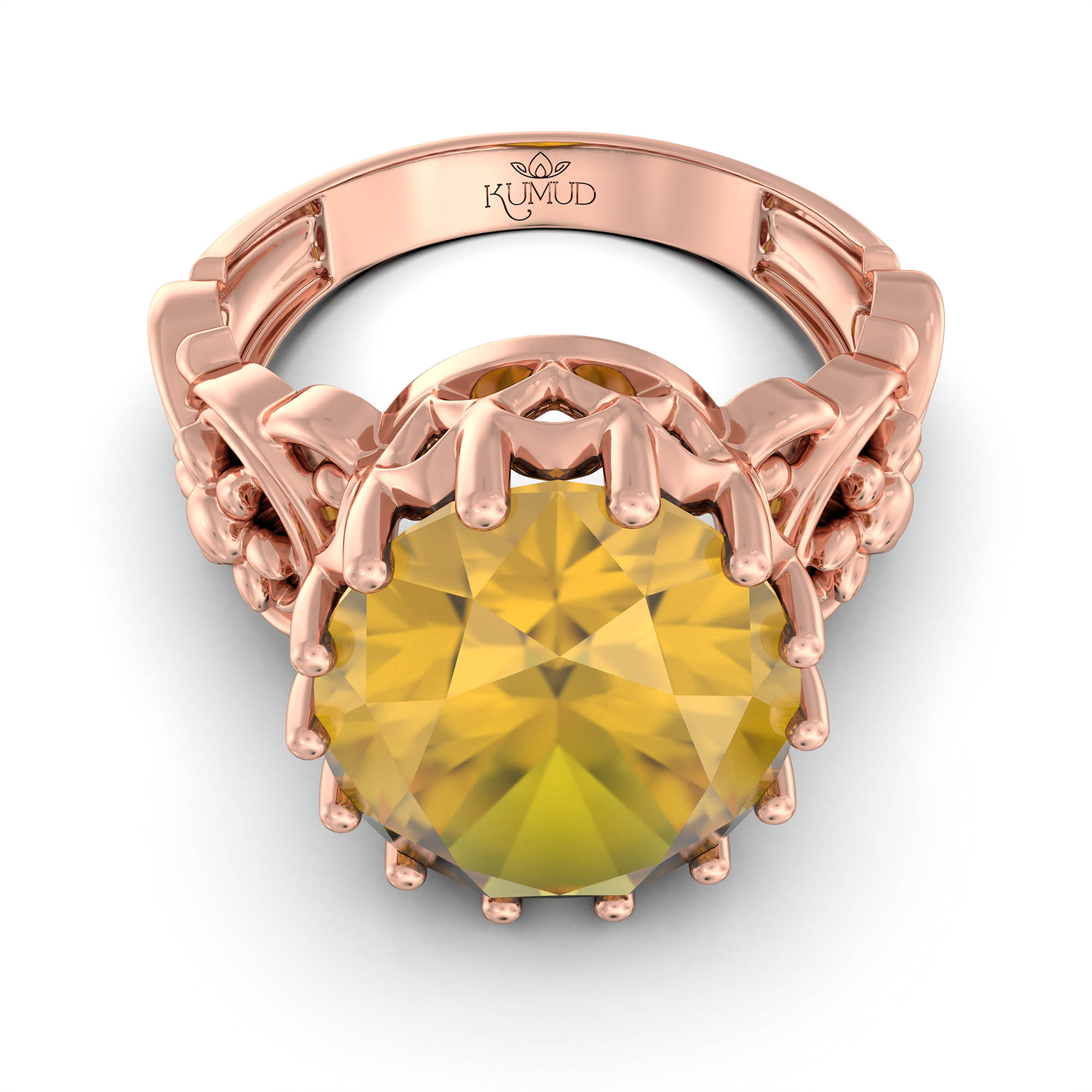 Yellow Sapphire (Pukhraj) Antique Ring for Women in 18K Rose Gold – Oval 13x10 mm, Prong Setting, 4 g (Design KA-3) thumbnail