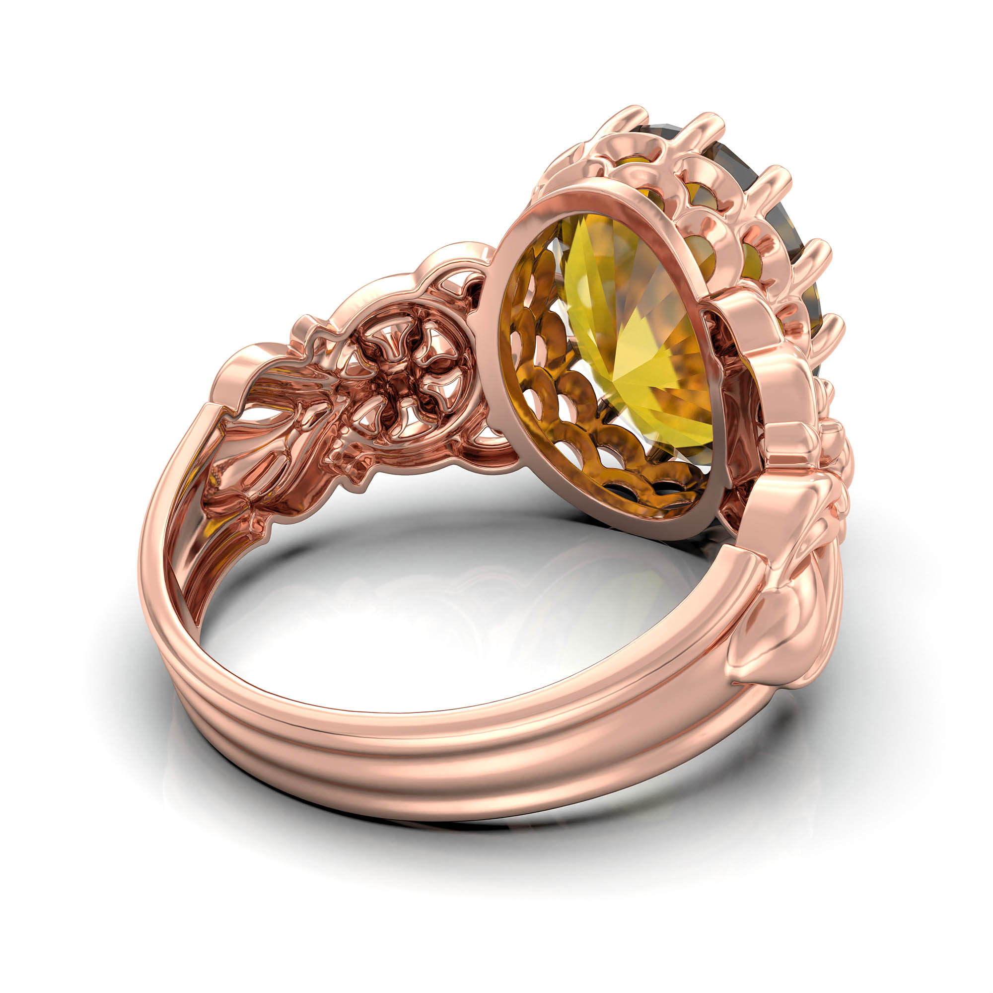 Yellow Sapphire (Pukhraj) Antique Ring for Women in 18K Rose Gold – Oval 13x10 mm, Prong Setting, 4 g (Design KA-3) thumbnail