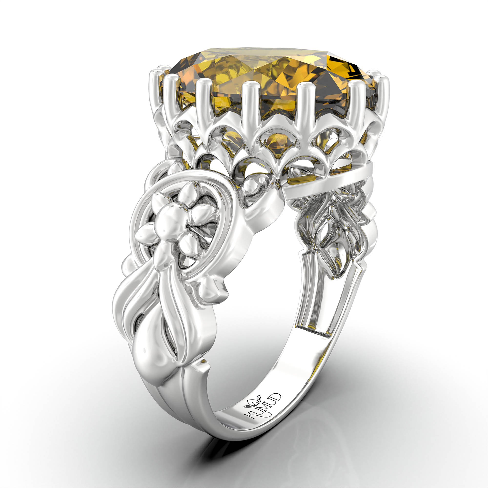 Yellow Sapphire (Pukhraj) Ring for Women in 925 Sterling Silver – Oval 13x10 mm, Prong Setting, 2.4 g (Design KA-3) thumbnail