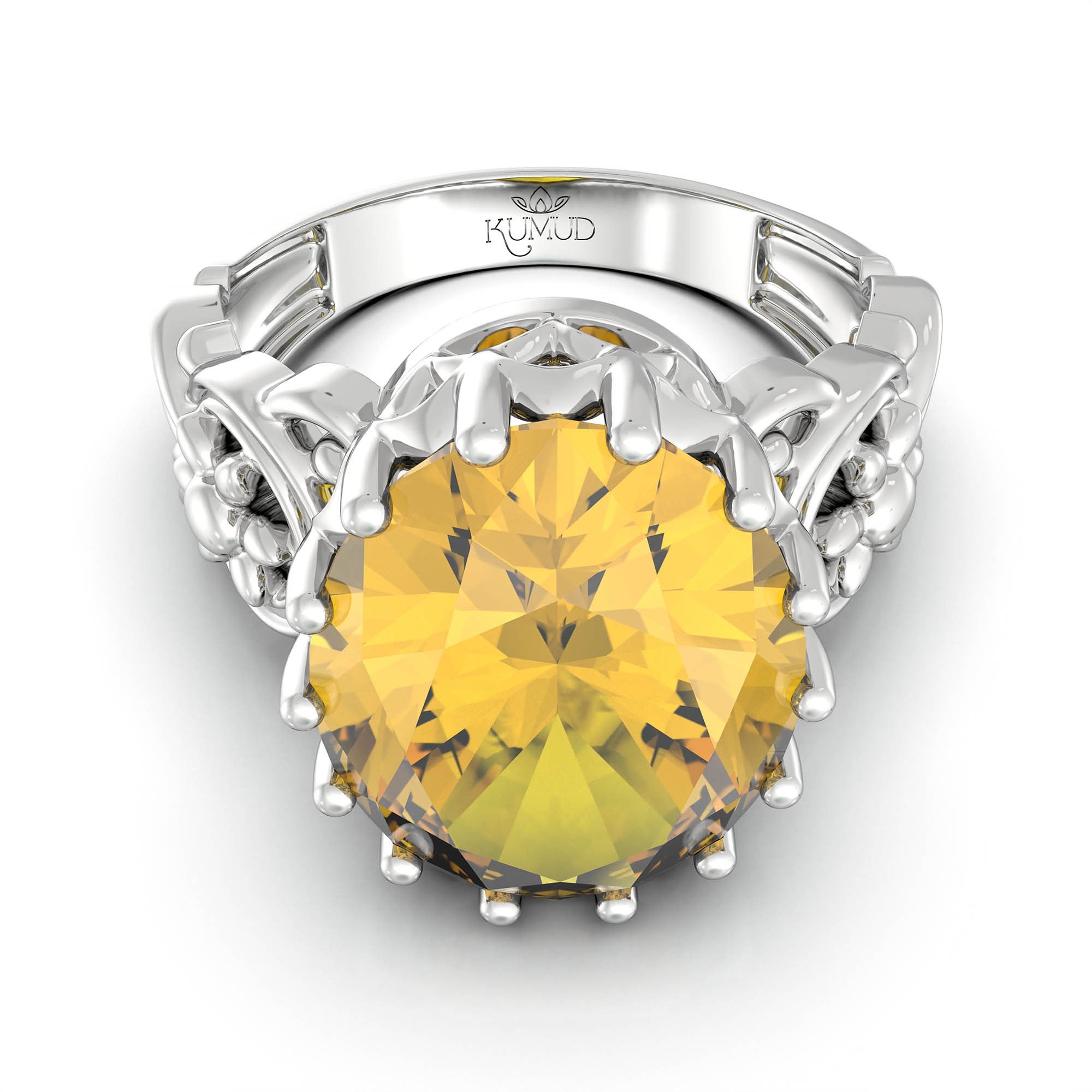Yellow Sapphire (Pukhraj) Ring for Women in 925 Sterling Silver – Oval 13x10 mm, Prong Setting, 2.4 g (Design KA-3) thumbnail