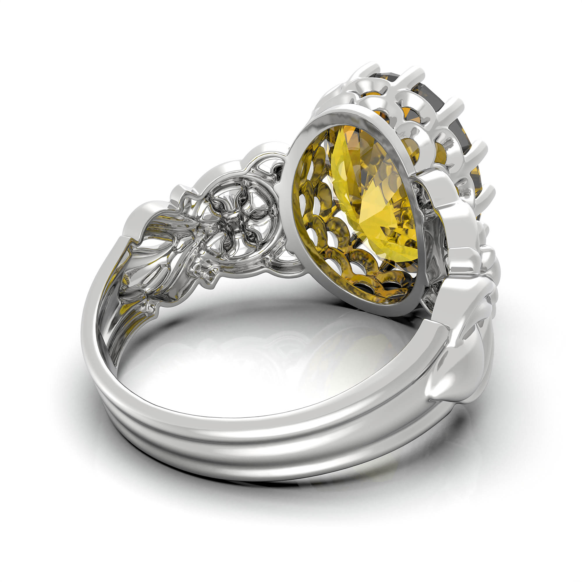 Yellow Sapphire (Pukhraj) Ring for Women in 925 Sterling Silver – Oval 13x10 mm, Prong Setting, 2.4 g (Design KA-3) thumbnail
