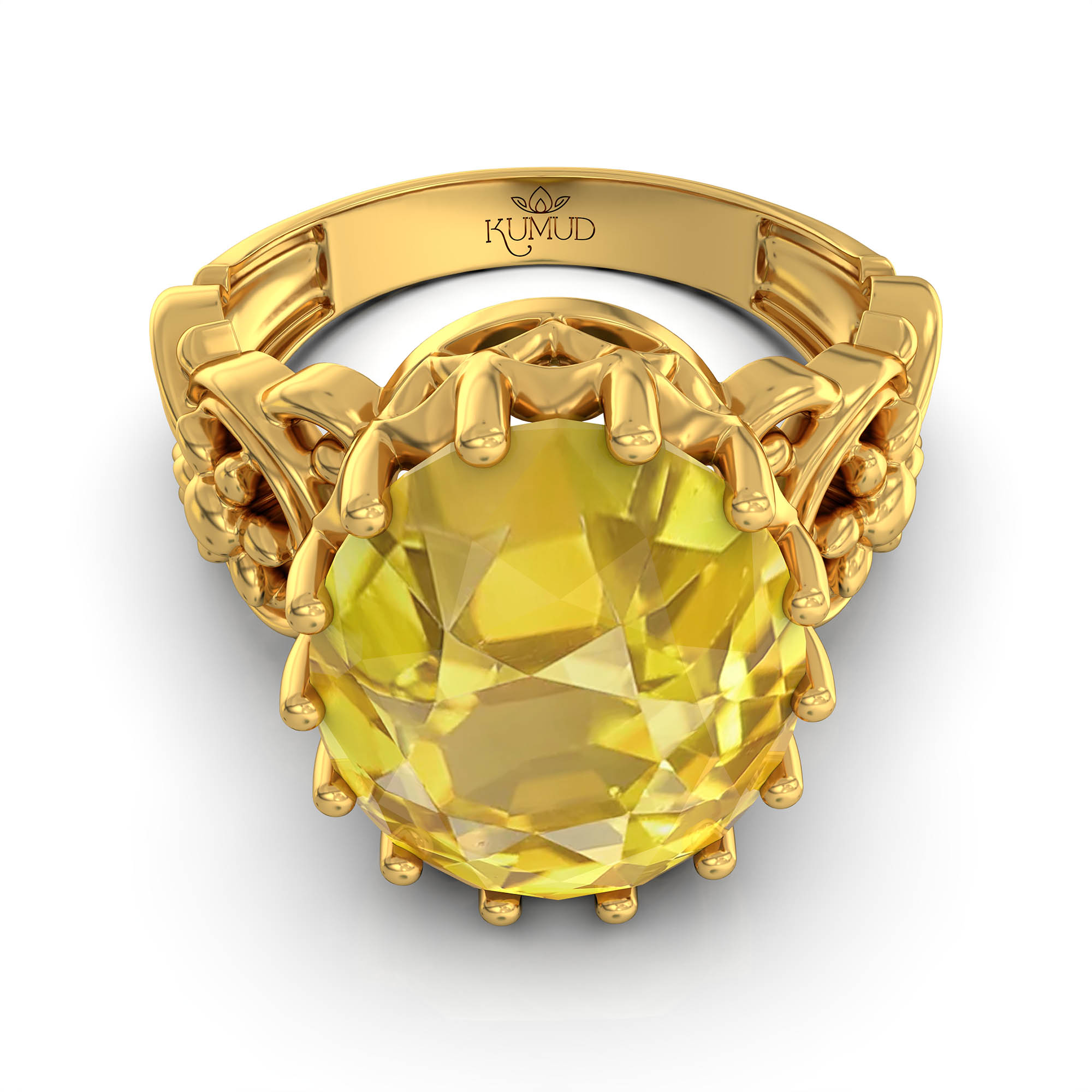 Yellow Sapphire (Pukhraj) Antique Ring for Women in 22K Yellow Gold – Oval 13x10 mm, Prong Setting, 4 g (Design KA-3) thumbnail