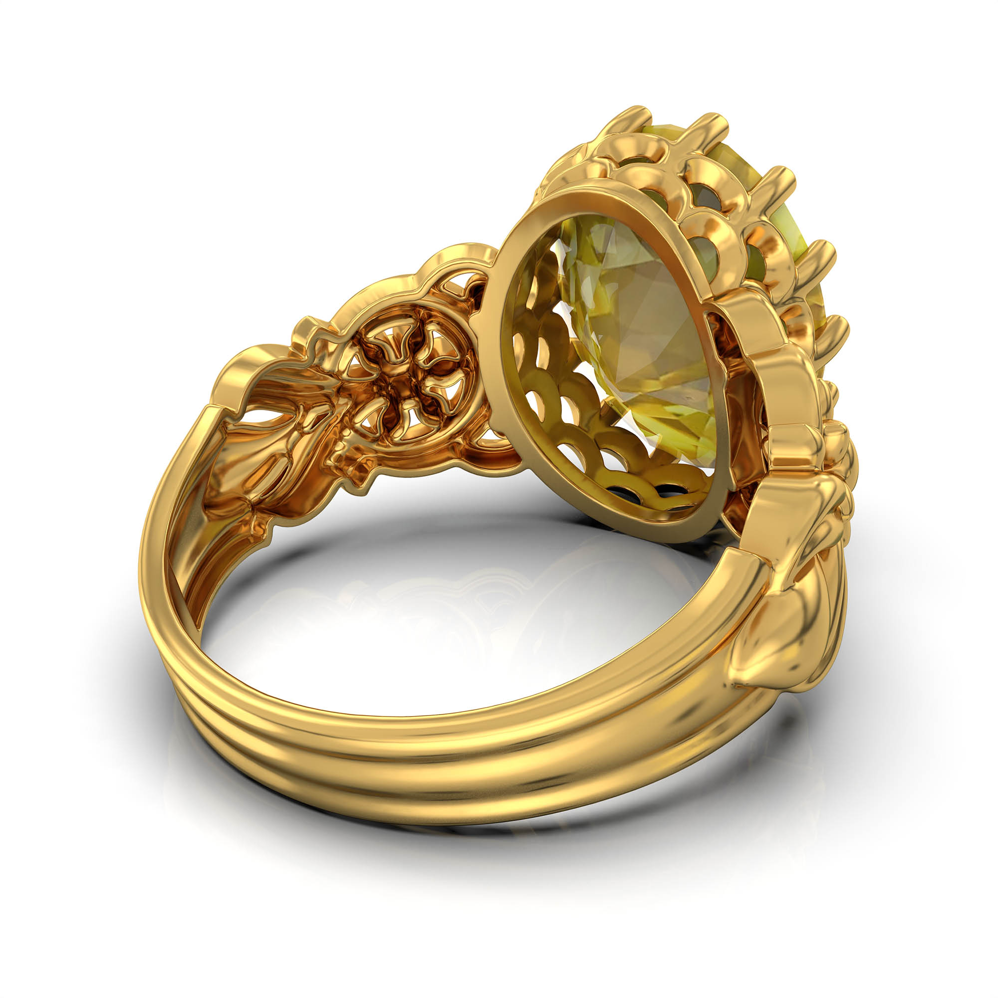 Yellow Sapphire (Pukhraj) Antique Ring for Women in 22K Yellow Gold – Oval 13x10 mm, Prong Setting, 4 g (Design KA-3) thumbnail