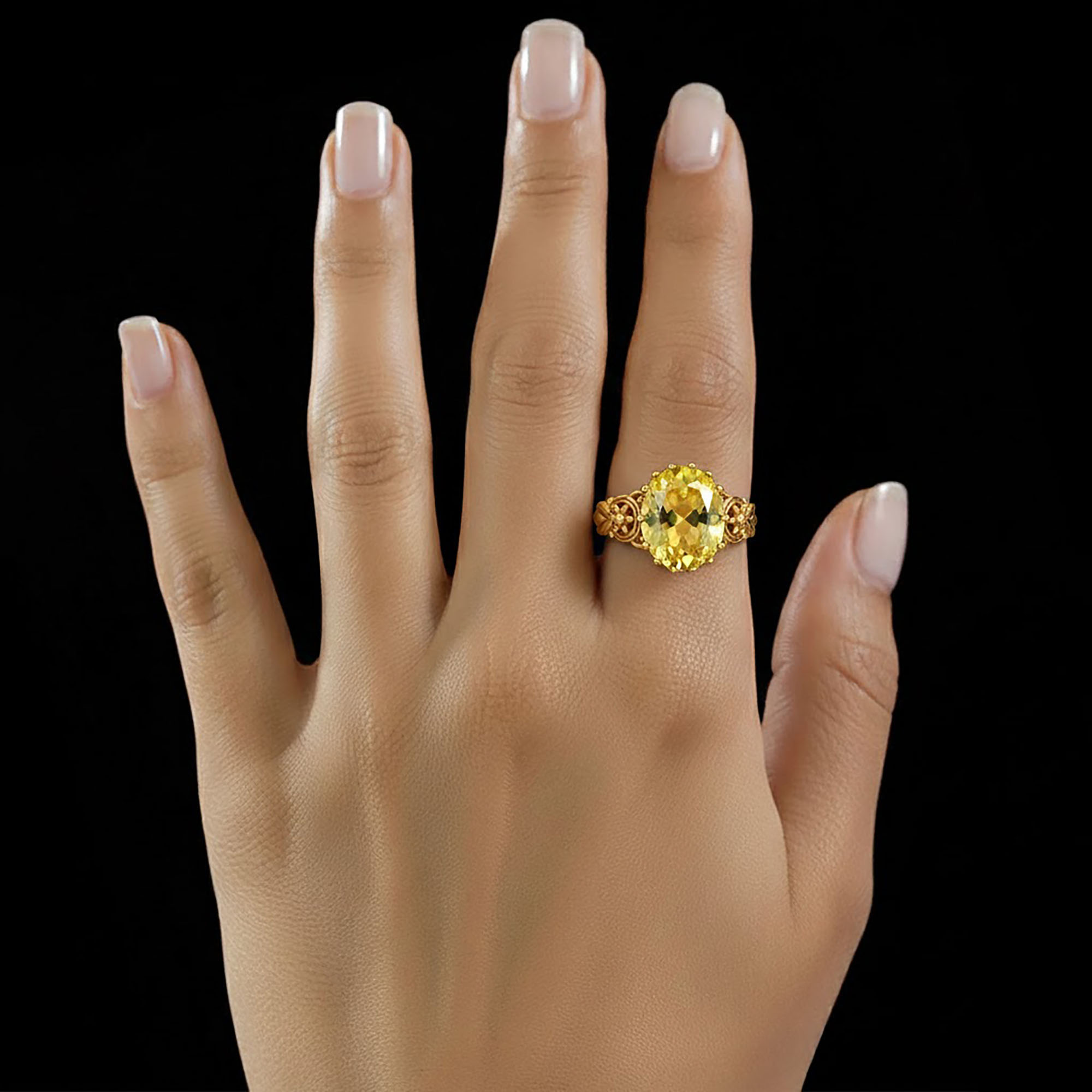 Yellow Sapphire (Pukhraj) Antique Ring for Women in 22K Yellow Gold – Oval 13x10 mm, Prong Setting, 4 g (Design KA-3) thumbnail