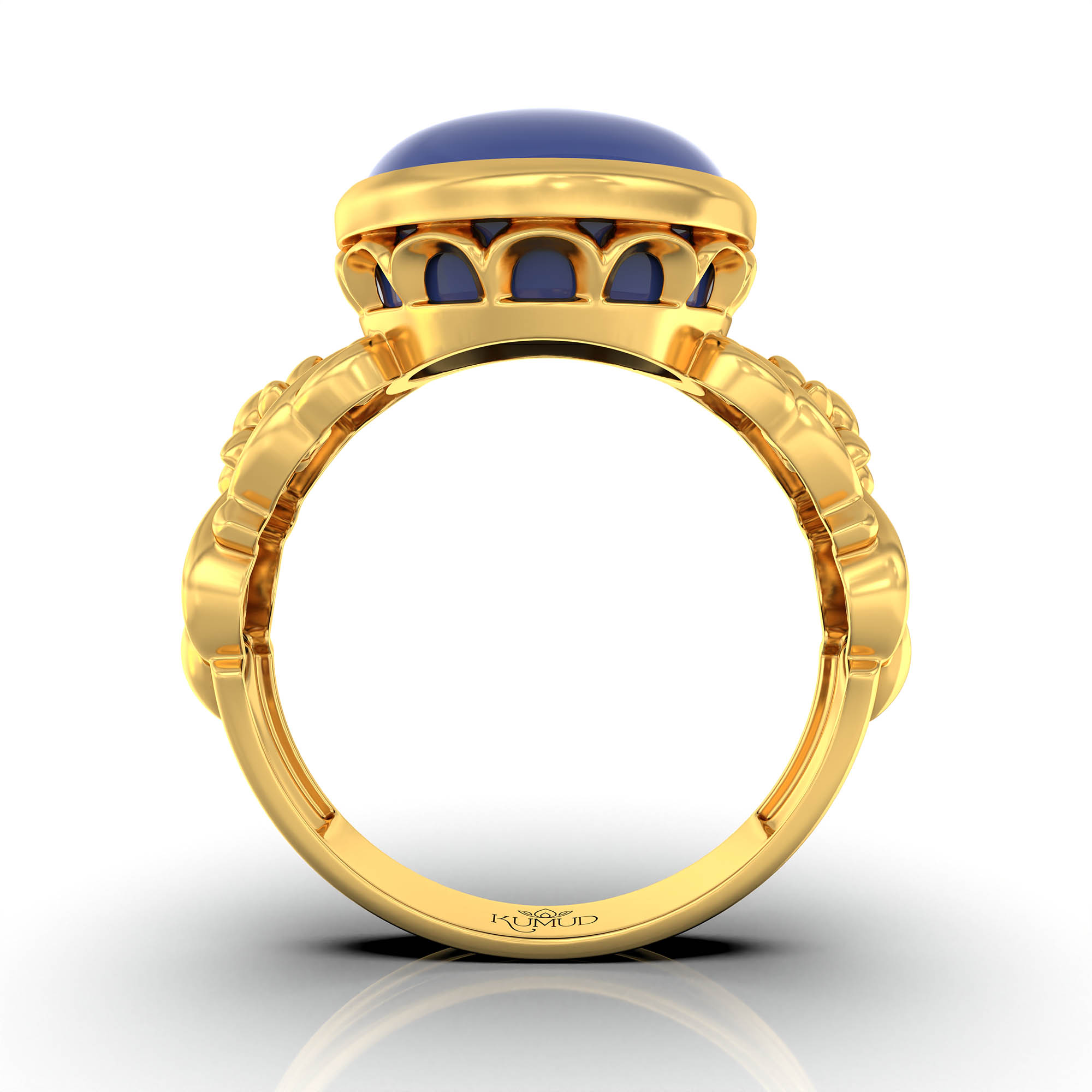 Blue Sapphire (Neelam) Antique Ring for Women in 22K Yellow Gold – Oval Cabochon 13x10 mm, Bezel Setting, 4 g (Design KA-3) thumbnail