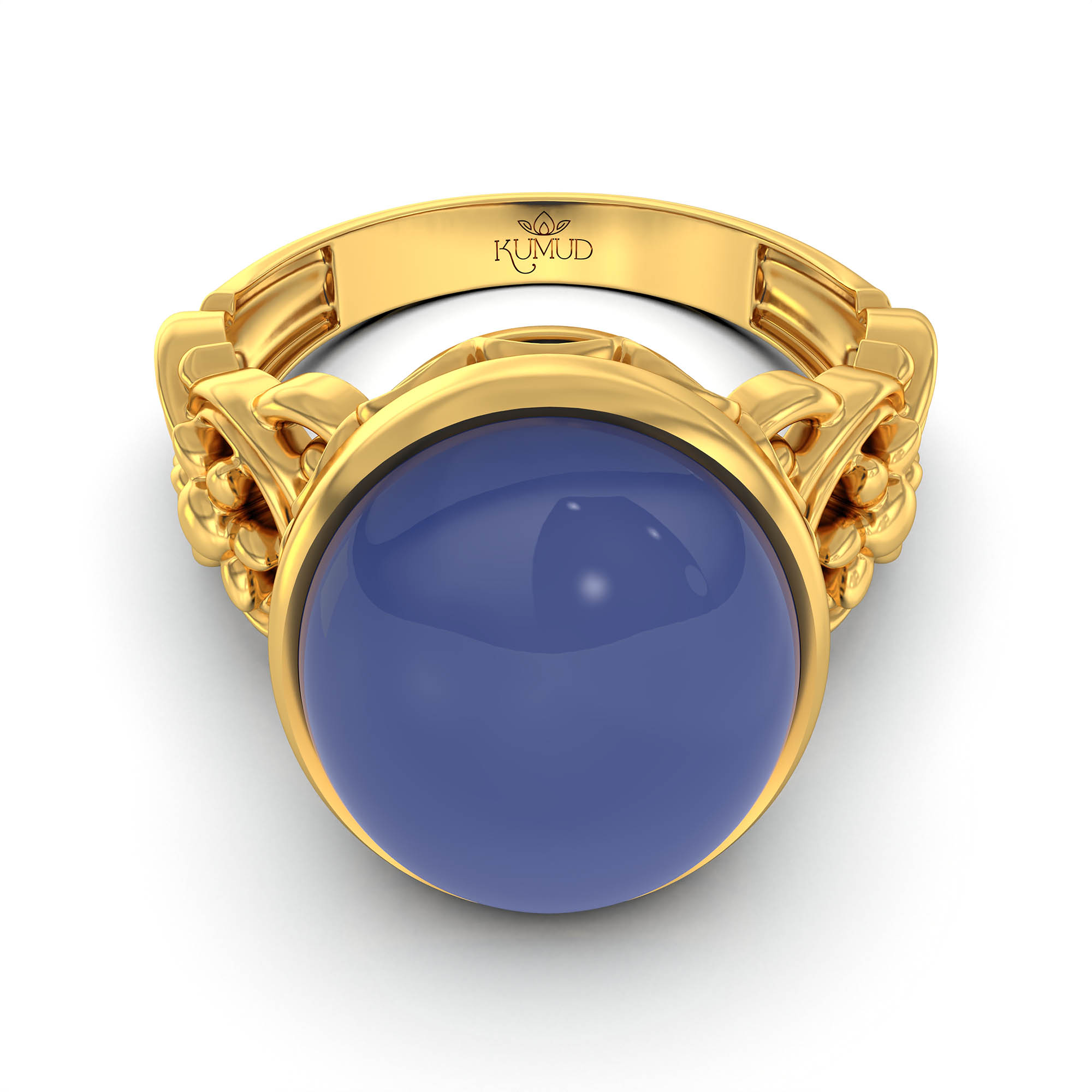 Blue Sapphire (Neelam) Antique Ring for Women in 22K Yellow Gold – Oval Cabochon 13x10 mm, Bezel Setting, 4 g (Design KA-3) thumbnail