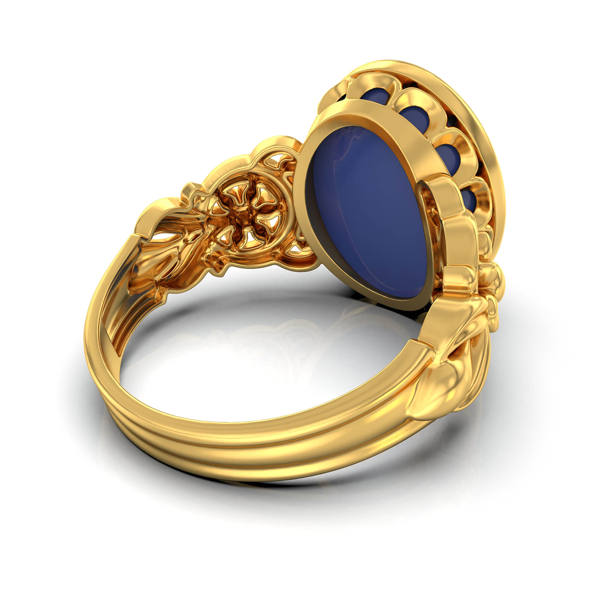 Blue Sapphire (Neelam) Antique Ring for Women in 22K Yellow Gold – Oval Cabochon 13x10 mm, Bezel Setting, 4 g (Design KA-3) thumbnail