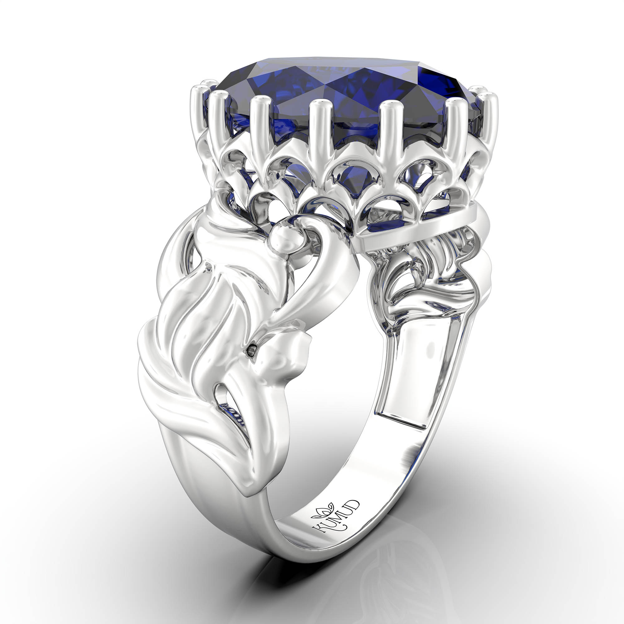 Blue Sapphire (Neelam) Ring for Women in 925 Sterling Silver – Oval 13x10 mm, Prong Setting, 2.4 g (Design KA-4) thumbnail