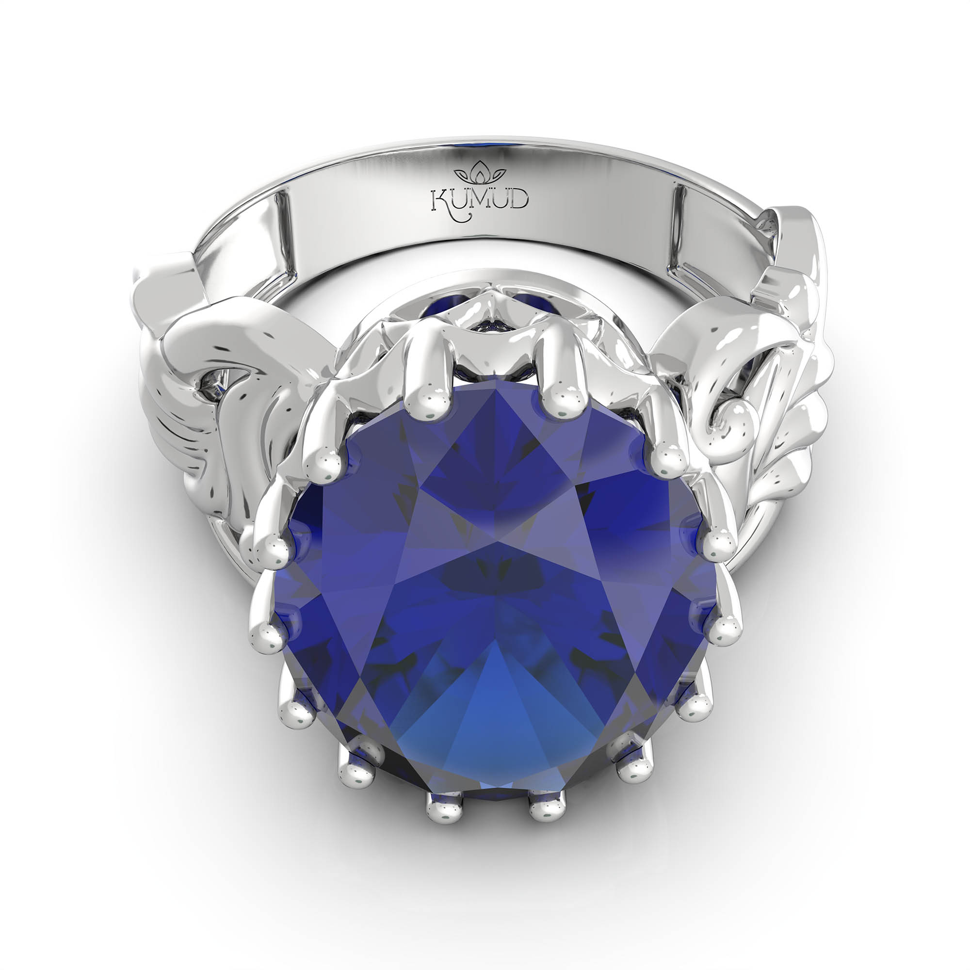 Blue Sapphire (Neelam) Ring for Women in 925 Sterling Silver – Oval 13x10 mm, Prong Setting, 2.4 g (Design KA-4) thumbnail