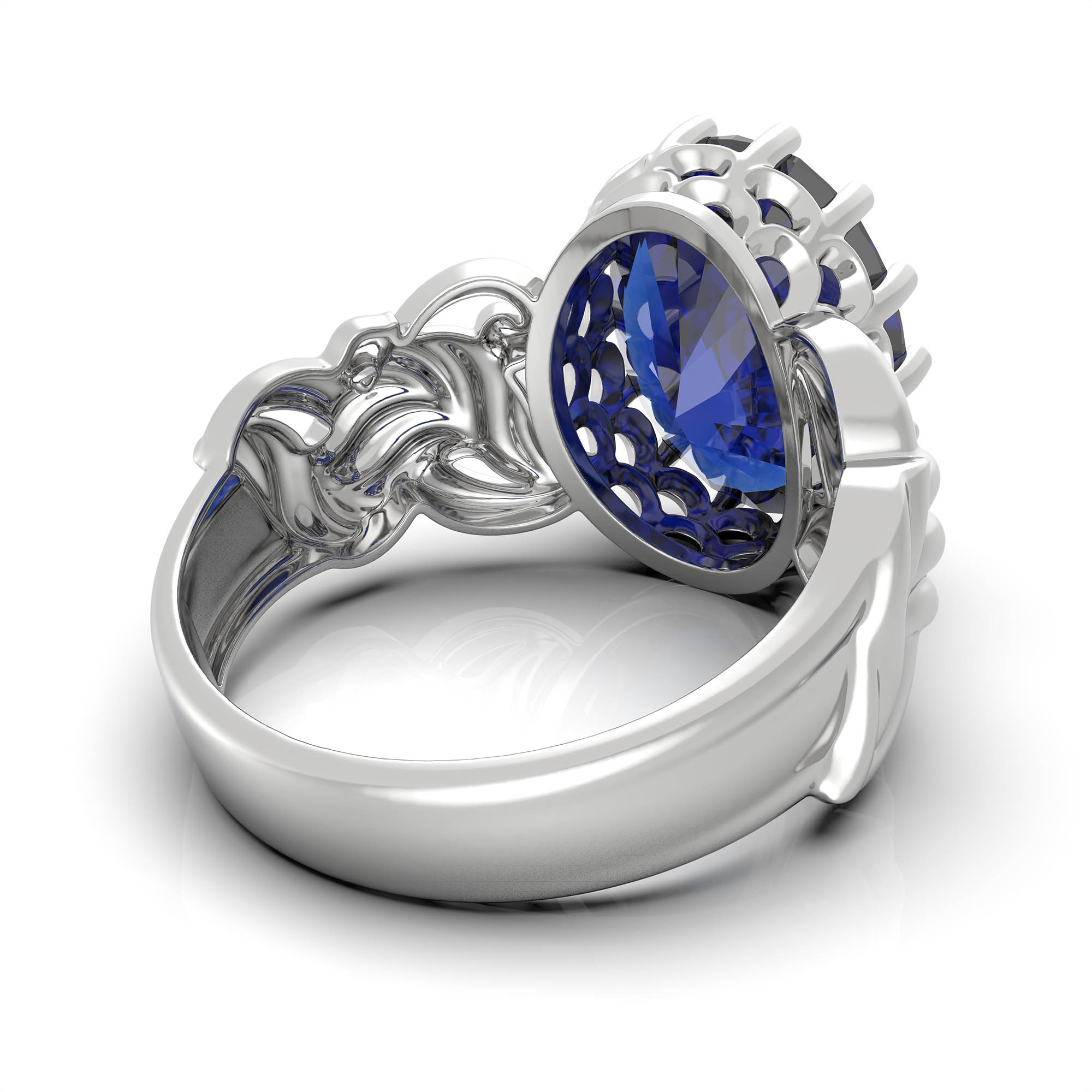 Blue Sapphire (Neelam) Ring for Women in 925 Sterling Silver – Oval 13x10 mm, Prong Setting, 2.4 g (Design KA-4) thumbnail