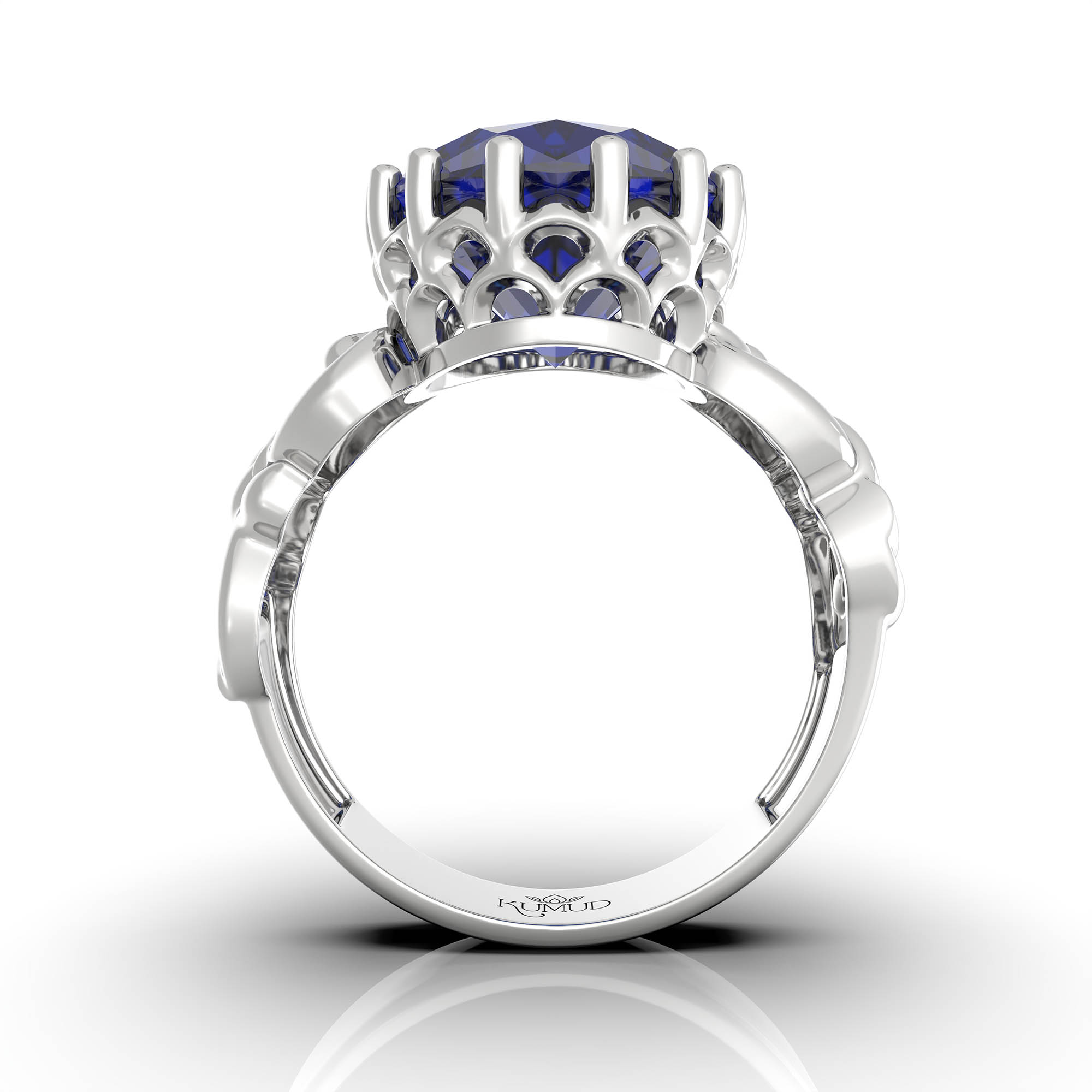 Blue Sapphire (Neelam) Antique Ring for Women in 18K White Gold – Oval 13x10 mm, Prong Setting, 4 g (Design KA-4) thumbnail