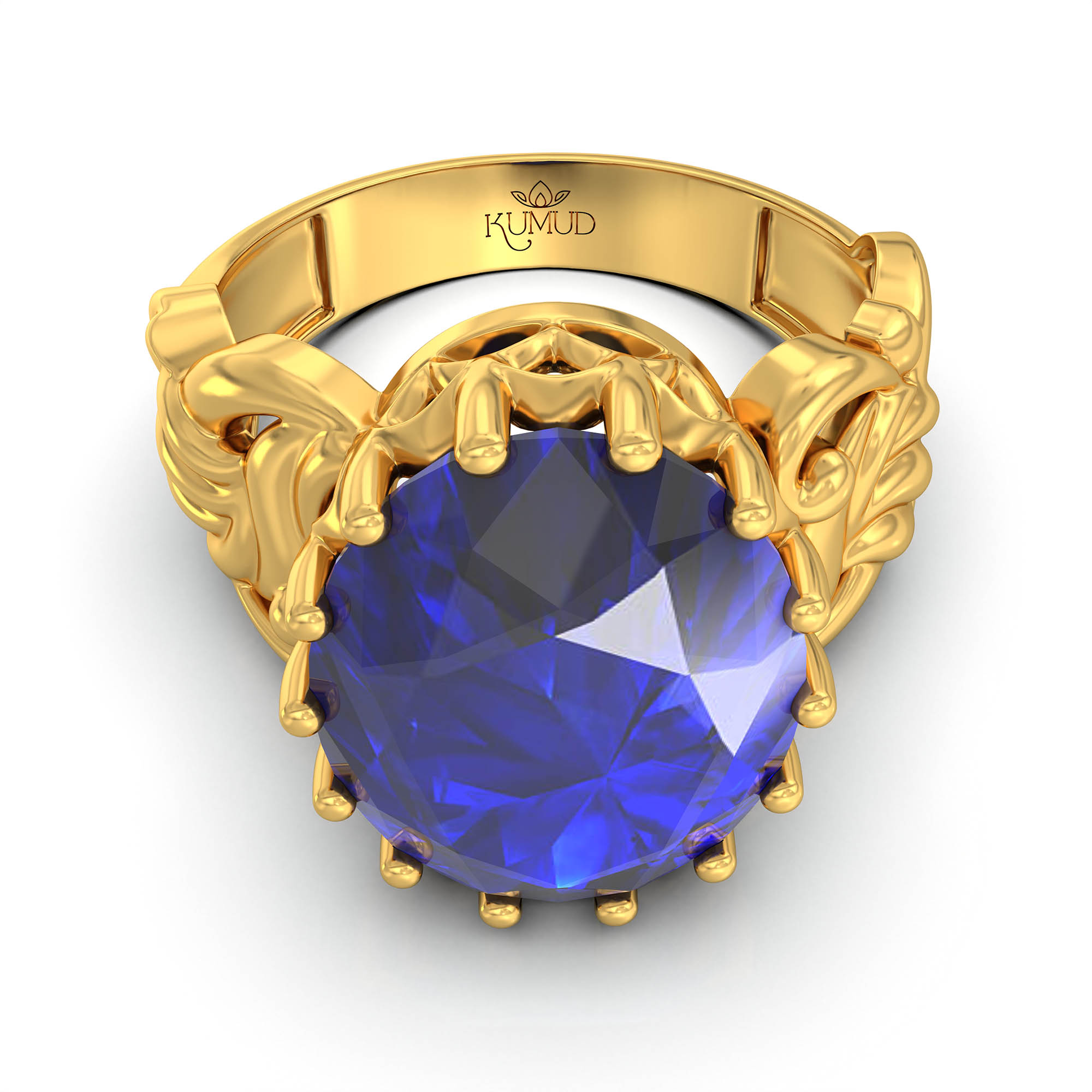 Blue Sapphire (Neelam) Antique Ring for Women in 22K Yellow Gold – Oval 13x10 mm, Prong Setting, 4 g (Design KA-4) thumbnail