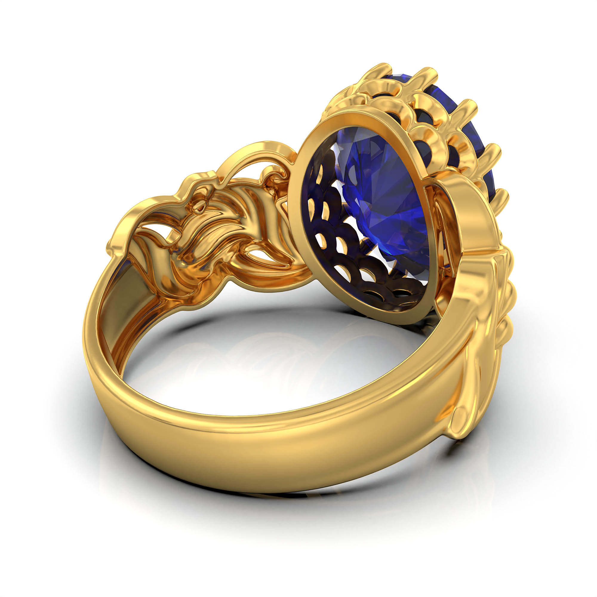 Blue Sapphire (Neelam) Antique Ring for Women in 22K Yellow Gold – Oval 13x10 mm, Prong Setting, 4 g (Design KA-4) thumbnail