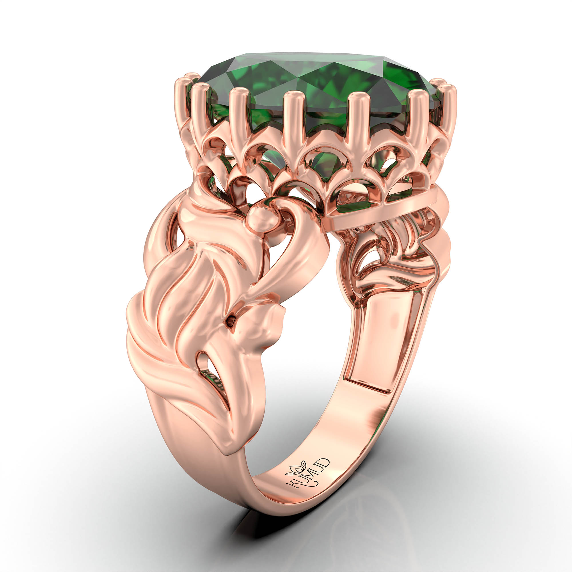 Emerald (Panna) Antique Ring for Women in 18K Rose Gold – Oval 13x10 mm, Prong Setting, 4 g (Design KA-4) thumbnail